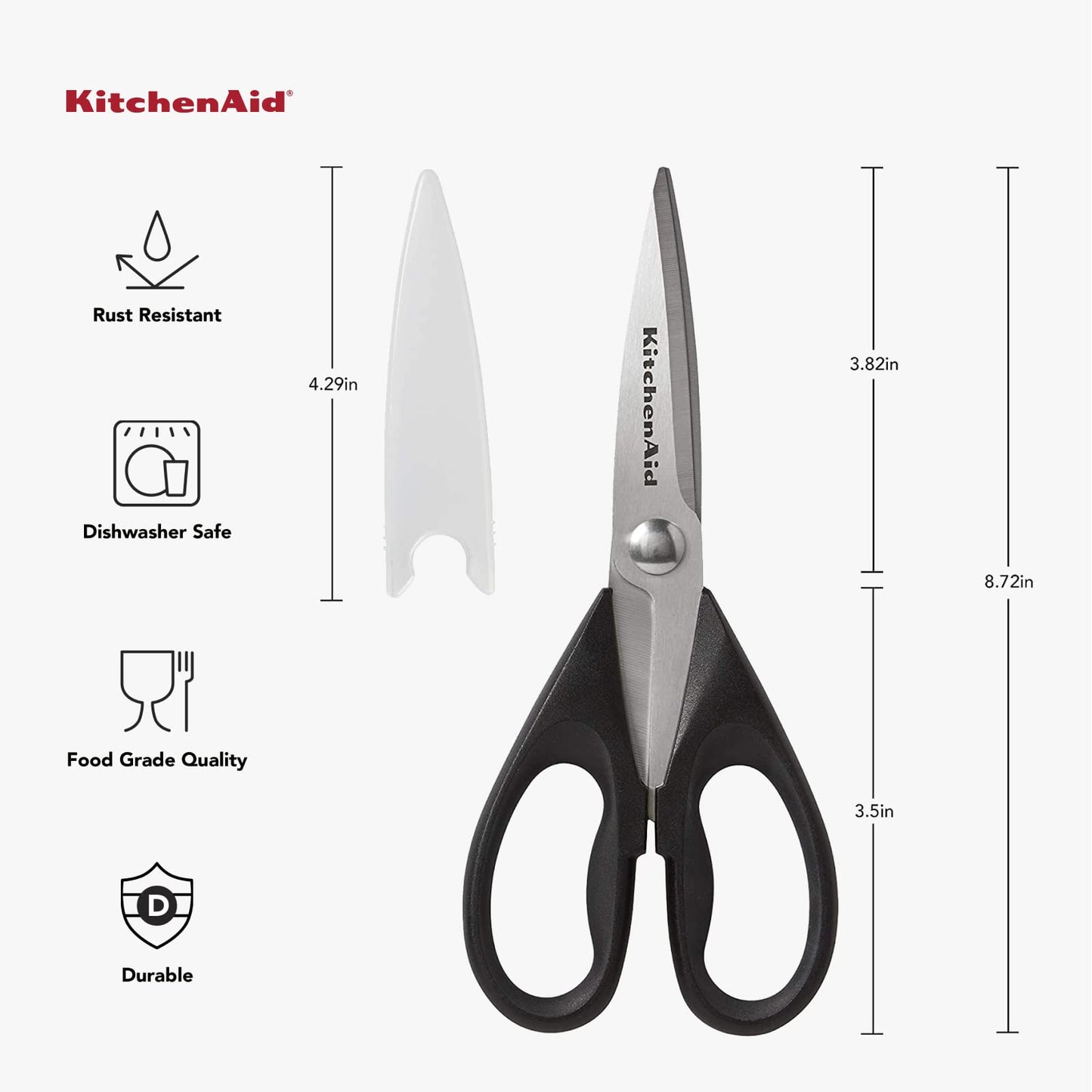 KitchenAid All Purpose Kitchen Shears with Protective Sheath Durable Stainless Steel Scissors, Dishwasher Safe, Soft Grip Comfort Handle, 8.72 Inch, Black - SkinNails&Makeup