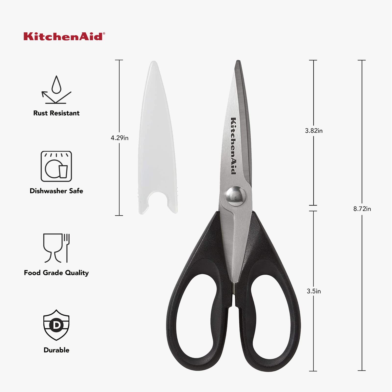 KitchenAid All Purpose Kitchen Shears with Protective Sheath Durable Stainless Steel Scissors, Dishwasher Safe, Soft Grip Comfort Handle, 8.72 Inch, Black - SkinNails&Makeup