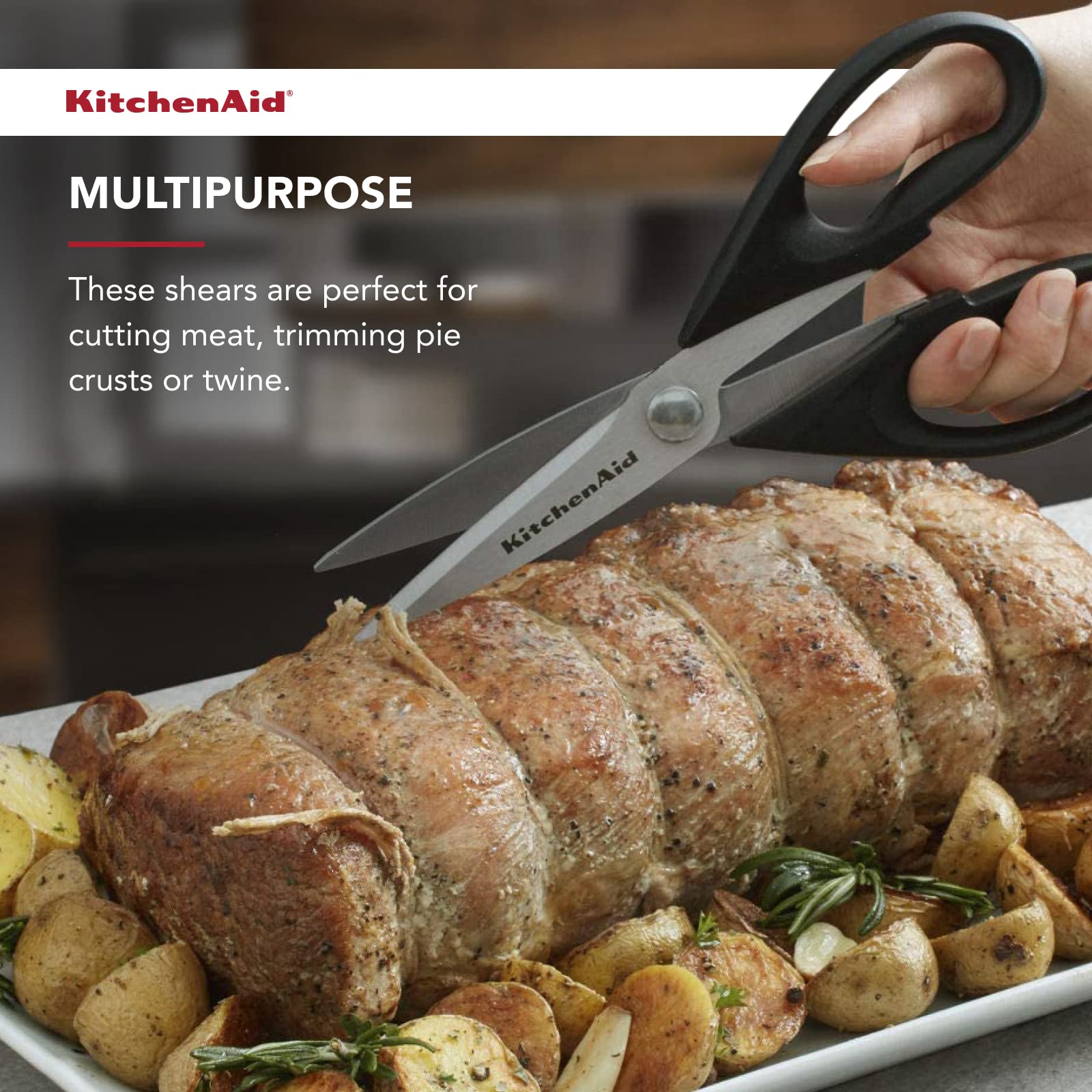 KitchenAid All Purpose Kitchen Shears with Protective Sheath Durable Stainless Steel Scissors, Dishwasher Safe, Soft Grip Comfort Handle, 8.72 Inch, Black - SkinNails&Makeup