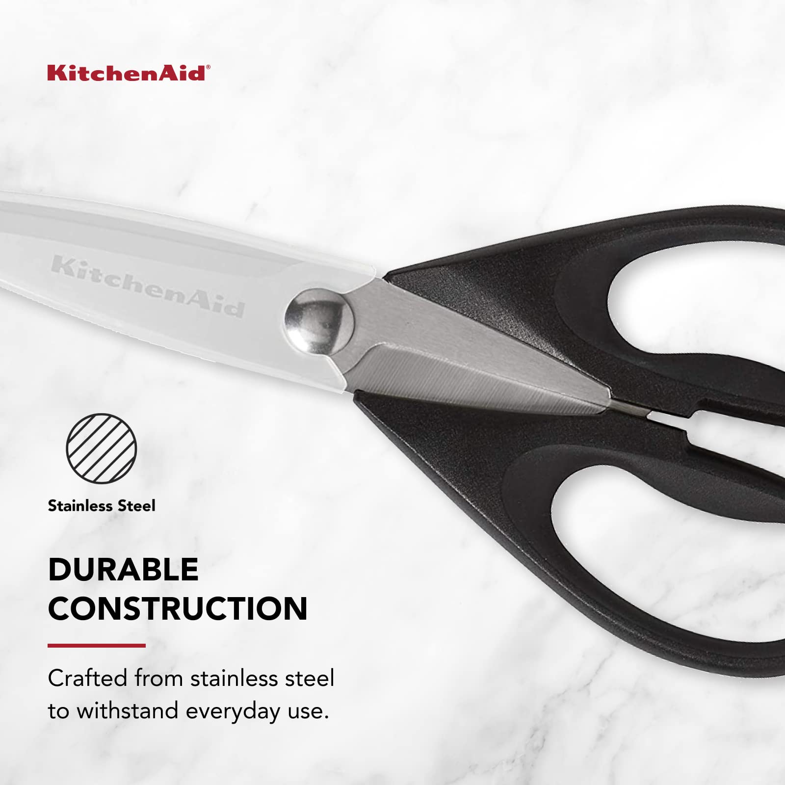 KitchenAid All Purpose Kitchen Shears with Protective Sheath Durable Stainless Steel Scissors, Dishwasher Safe, Soft Grip Comfort Handle, 8.72 Inch, Black - SkinNails&Makeup