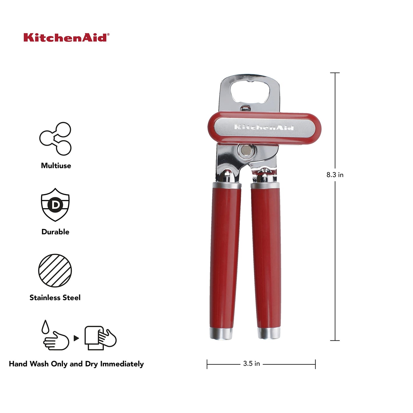 KitchenAid Classic Multifunction Can Opener and Bottle Opener Easy to Use, Razor Sharp Stainless Steel Cutting Wheel, Soft Ergonomic Handles, Empire Red - SkinNails&Makeup