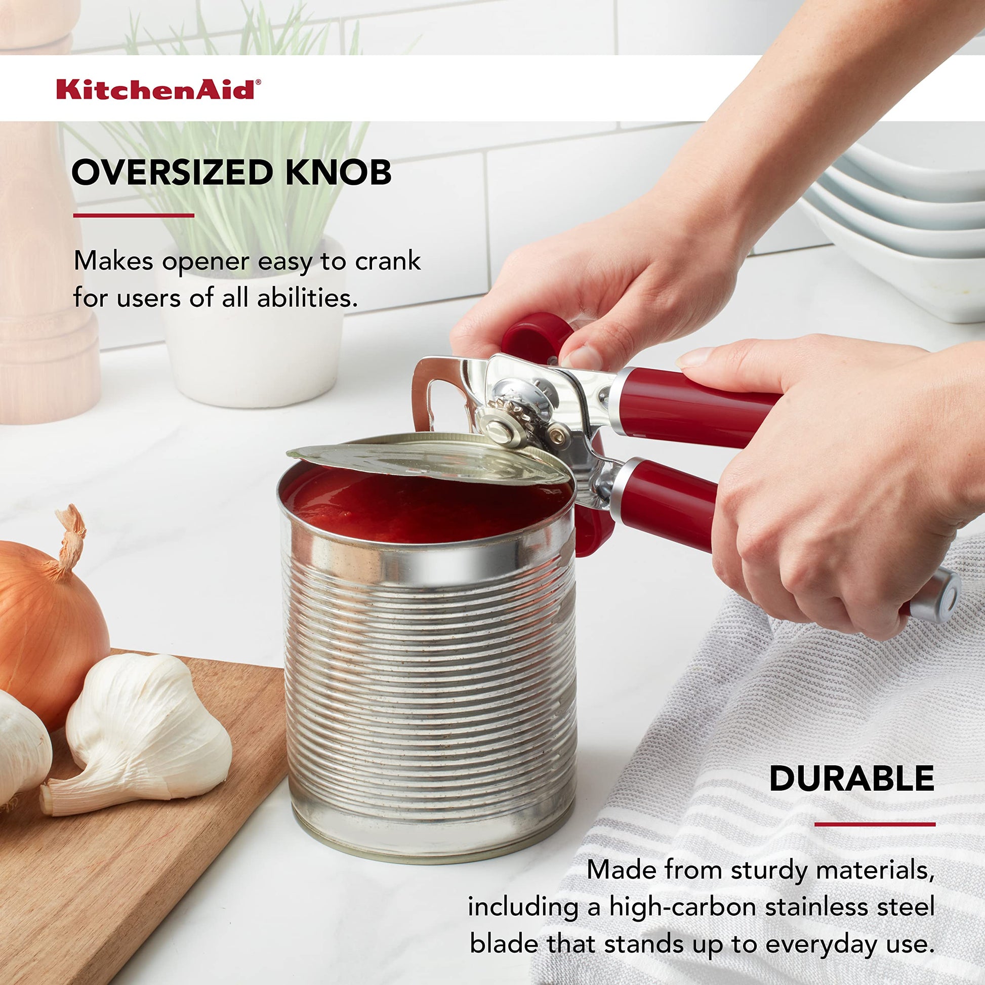 KitchenAid Classic Multifunction Can Opener and Bottle Opener Easy to Use, Razor Sharp Stainless Steel Cutting Wheel, Soft Ergonomic Handles, Empire Red - SkinNails&Makeup