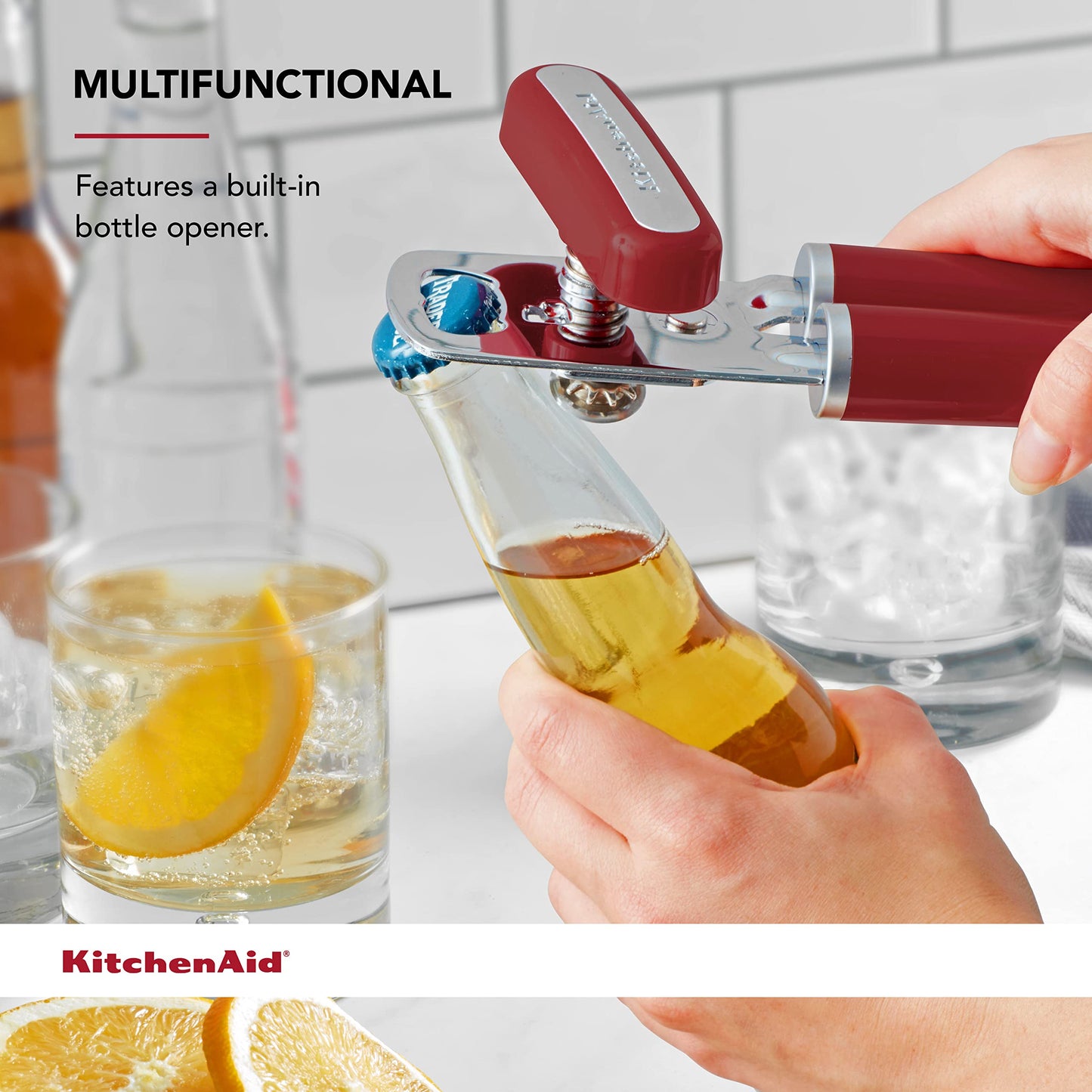 KitchenAid Classic Multifunction Can Opener and Bottle Opener Easy to Use, Razor Sharp Stainless Steel Cutting Wheel, Soft Ergonomic Handles, Empire Red - SkinNails&Makeup