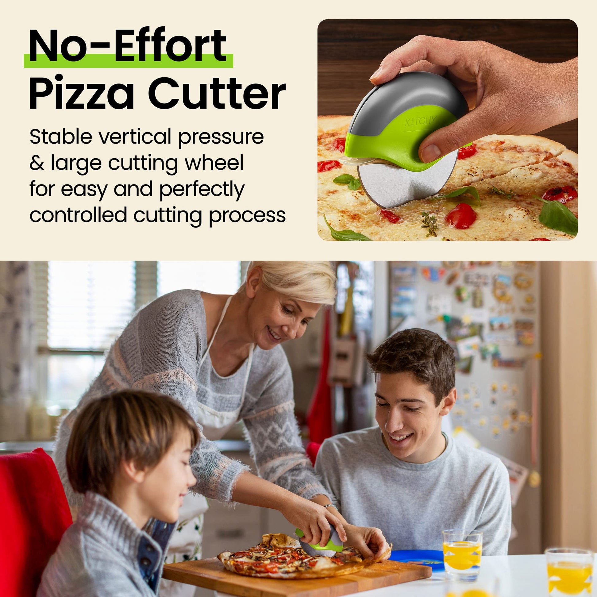 Kitchy Pizza Cutter Wheel, Heavy Duty Ergonomic Pizza Slicer with Easy Grip Non - Slip Handle and Blade Cover, Dishwasher Safe (Green) - SkinNails&Makeup