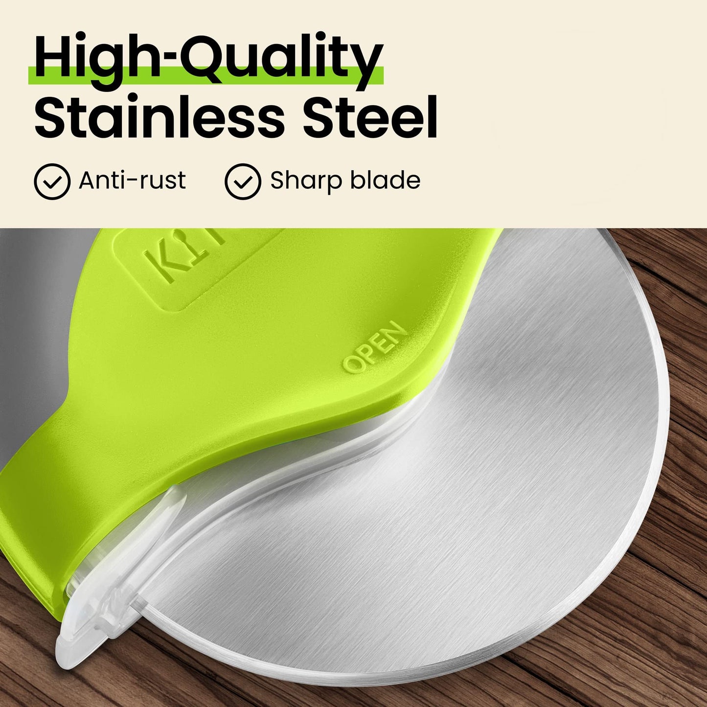 Kitchy Pizza Cutter Wheel, Heavy Duty Ergonomic Pizza Slicer with Easy Grip Non - Slip Handle and Blade Cover, Dishwasher Safe (Green) - SkinNails&Makeup