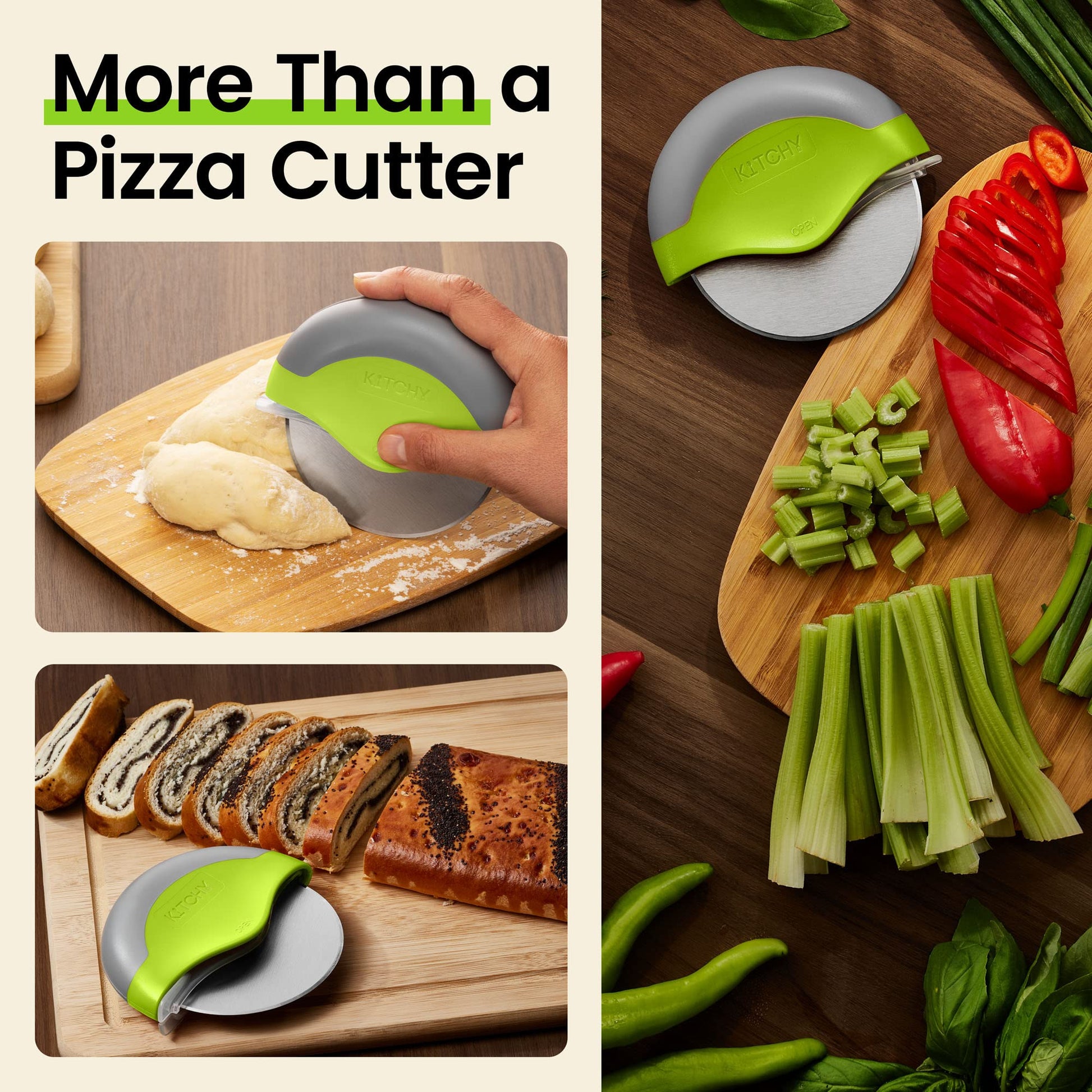 Kitchy Pizza Cutter Wheel, Heavy Duty Ergonomic Pizza Slicer with Easy Grip Non - Slip Handle and Blade Cover, Dishwasher Safe (Green) - SkinNails&Makeup