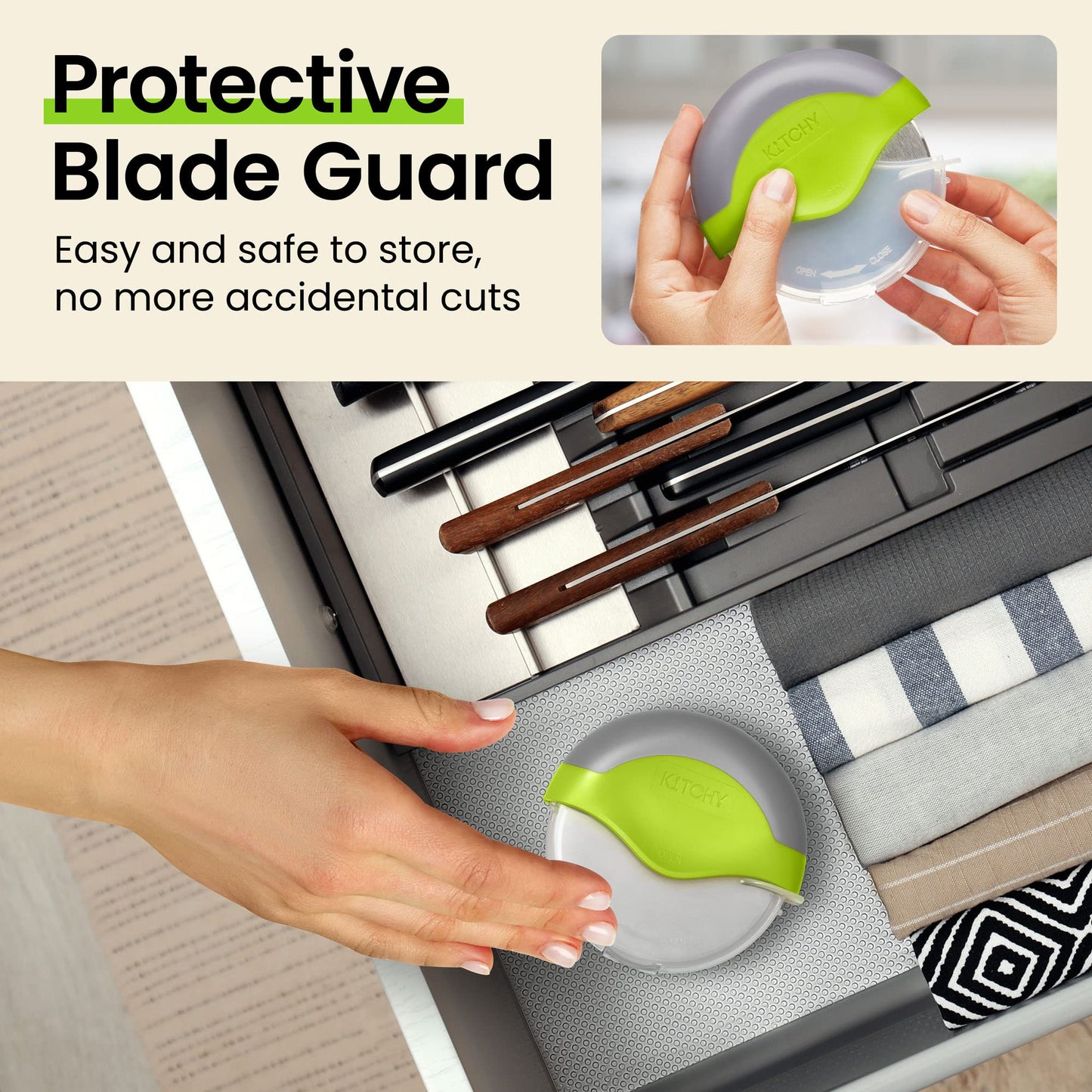 Kitchy Pizza Cutter Wheel, Heavy Duty Ergonomic Pizza Slicer with Easy Grip Non - Slip Handle and Blade Cover, Dishwasher Safe (Green) - SkinNails&Makeup