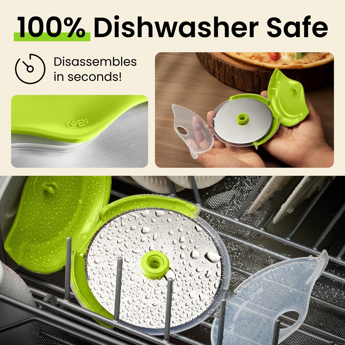 Kitchy Pizza Cutter Wheel, Heavy Duty Ergonomic Pizza Slicer with Easy Grip Non - Slip Handle and Blade Cover, Dishwasher Safe (Green) - SkinNails&Makeup