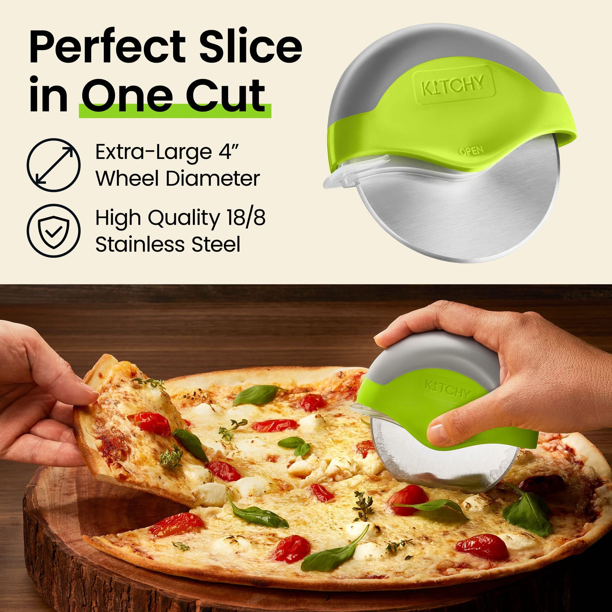Kitchy Pizza Cutter Wheel, Heavy Duty Ergonomic Pizza Slicer with Easy Grip Non - Slip Handle and Blade Cover, Dishwasher Safe (Green) - SkinNails&Makeup