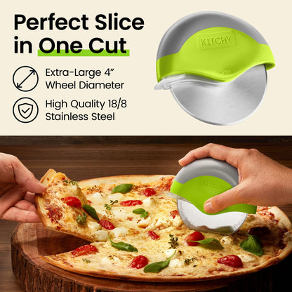Kitchy Pizza Cutter Wheel, Heavy Duty Ergonomic Pizza Slicer with Easy Grip Non - Slip Handle and Blade Cover, Dishwasher Safe (Green) - SkinNails&Makeup