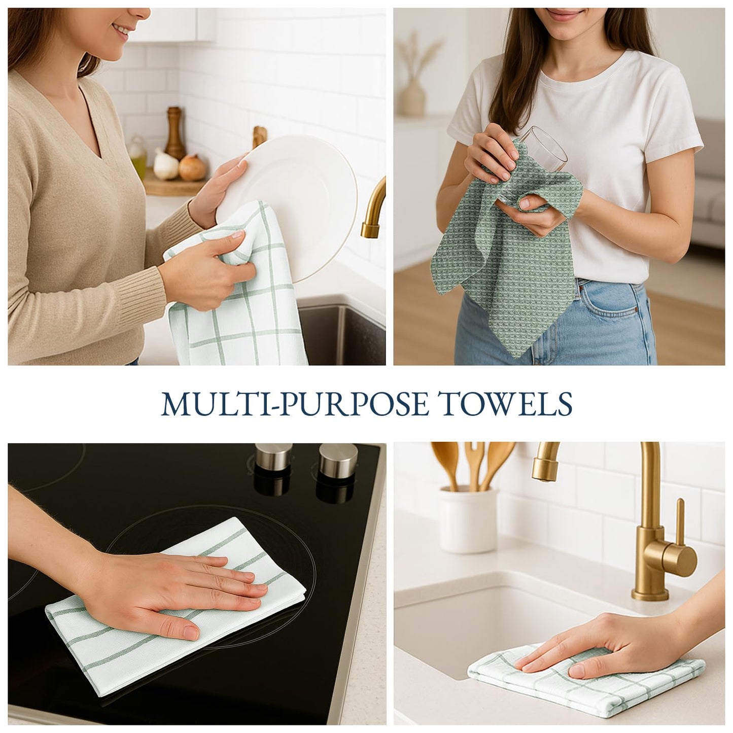 LANE LINEN Cotton Kitchen Towels Set, 6-Pack – Absorbent, Quick-Drying Dish Towels, 18" x 28", Premium Hand and Tea Towels - Olive - SkinNails&Makeup