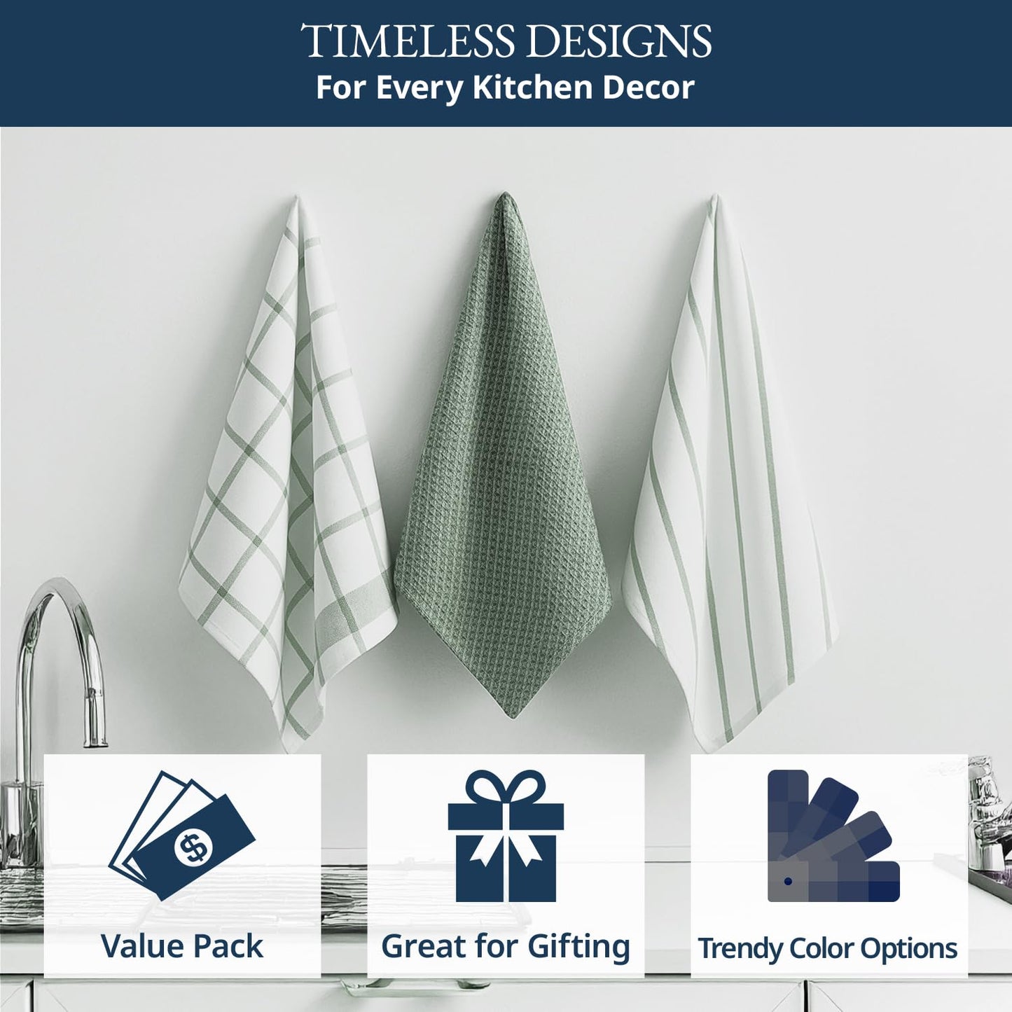 LANE LINEN Cotton Kitchen Towels Set, 6-Pack – Absorbent, Quick-Drying Dish Towels, 18" x 28", Premium Hand and Tea Towels - Olive - SkinNails&Makeup