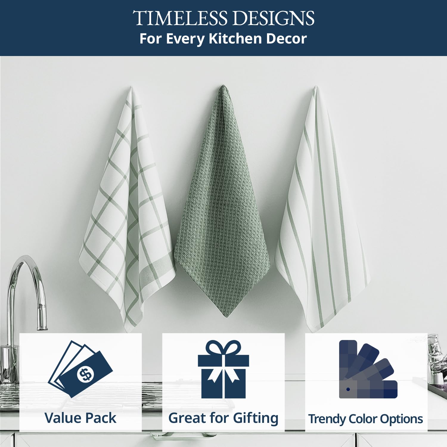LANE LINEN Cotton Kitchen Towels Set, 6-Pack – Absorbent, Quick-Drying Dish Towels, 18" x 28", Premium Hand and Tea Towels - Olive - SkinNails&Makeup
