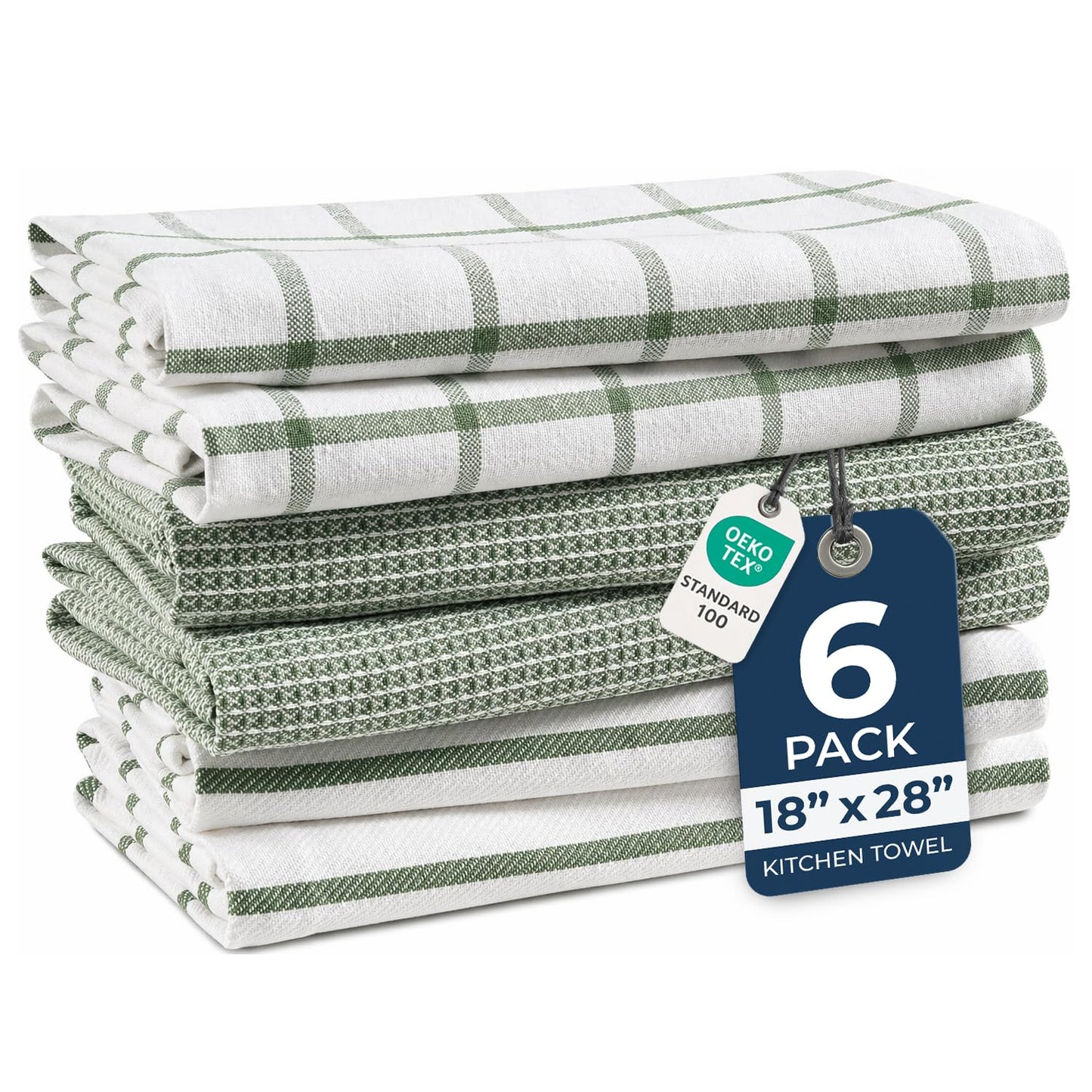 LANE LINEN Cotton Kitchen Towels Set, 6-Pack – Absorbent, Quick-Drying Dish Towels, 18" x 28", Premium Hand and Tea Towels - Olive - SkinNails&Makeup