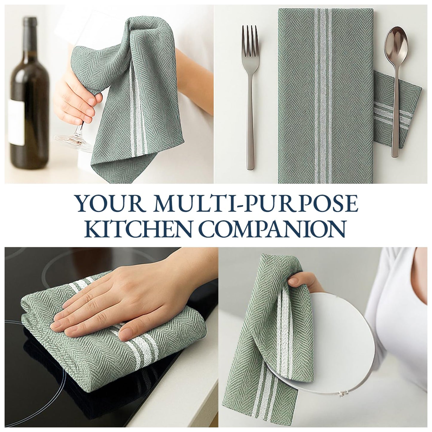 LANE LINEN Kitchen Towels Set - 100% Pure Cotton Dish Towels for Kitchen, Super Absorbent Kitchen Hand Towel, Tea Towels, Soft & Durable Dish Cloths, Pack of 6 – 14”x25”, Olive - SkinNails&Makeup