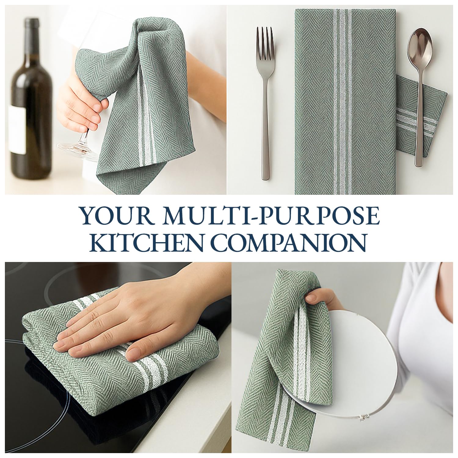 LANE LINEN Kitchen Towels Set - 100% Pure Cotton Dish Towels for Kitchen, Super Absorbent Kitchen Hand Towel, Tea Towels, Soft & Durable Dish Cloths, Pack of 6 – 14”x25”, Olive - SkinNails&Makeup