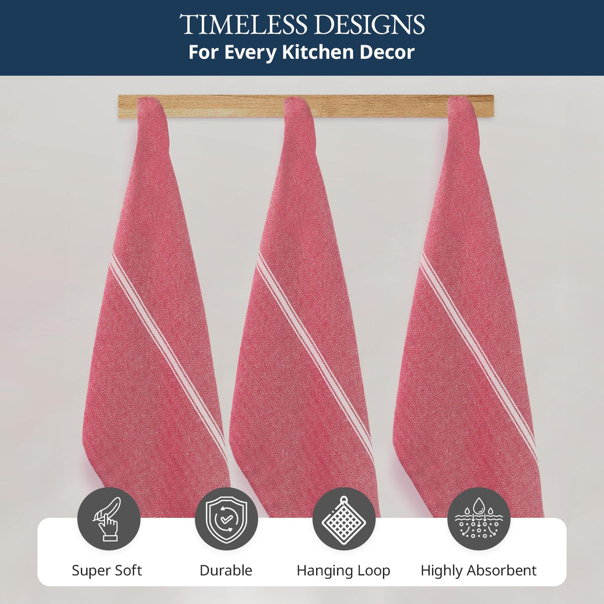 LANE LINEN Kitchen Towels Set - 100% Pure Cotton Dish Towels for Kitchen, Super Absorbent Kitchen Hand Towel, Tea Towels, Soft & Durable Dish Cloths, Pack of 6 – 14”x25”, Red - SkinNails&Makeup