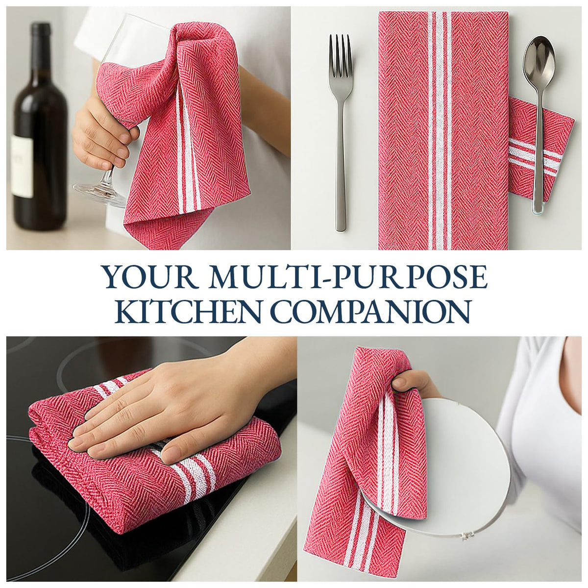 LANE LINEN Kitchen Towels Set - 100% Pure Cotton Dish Towels for Kitchen, Super Absorbent Kitchen Hand Towel, Tea Towels, Soft & Durable Dish Cloths, Pack of 6 – 14”x25”, Red - SkinNails&Makeup