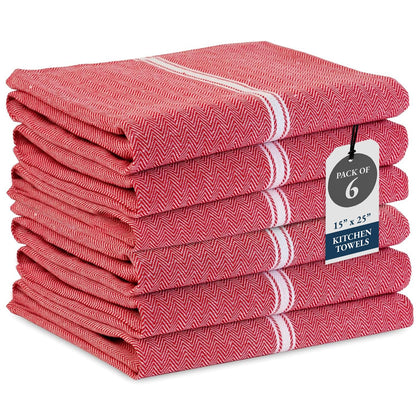 LANE LINEN Kitchen Towels Set - 100% Pure Cotton Dish Towels for Kitchen, Super Absorbent Kitchen Hand Towel, Tea Towels, Soft & Durable Dish Cloths, Pack of 6 – 14”x25”, Red - SkinNails&Makeup