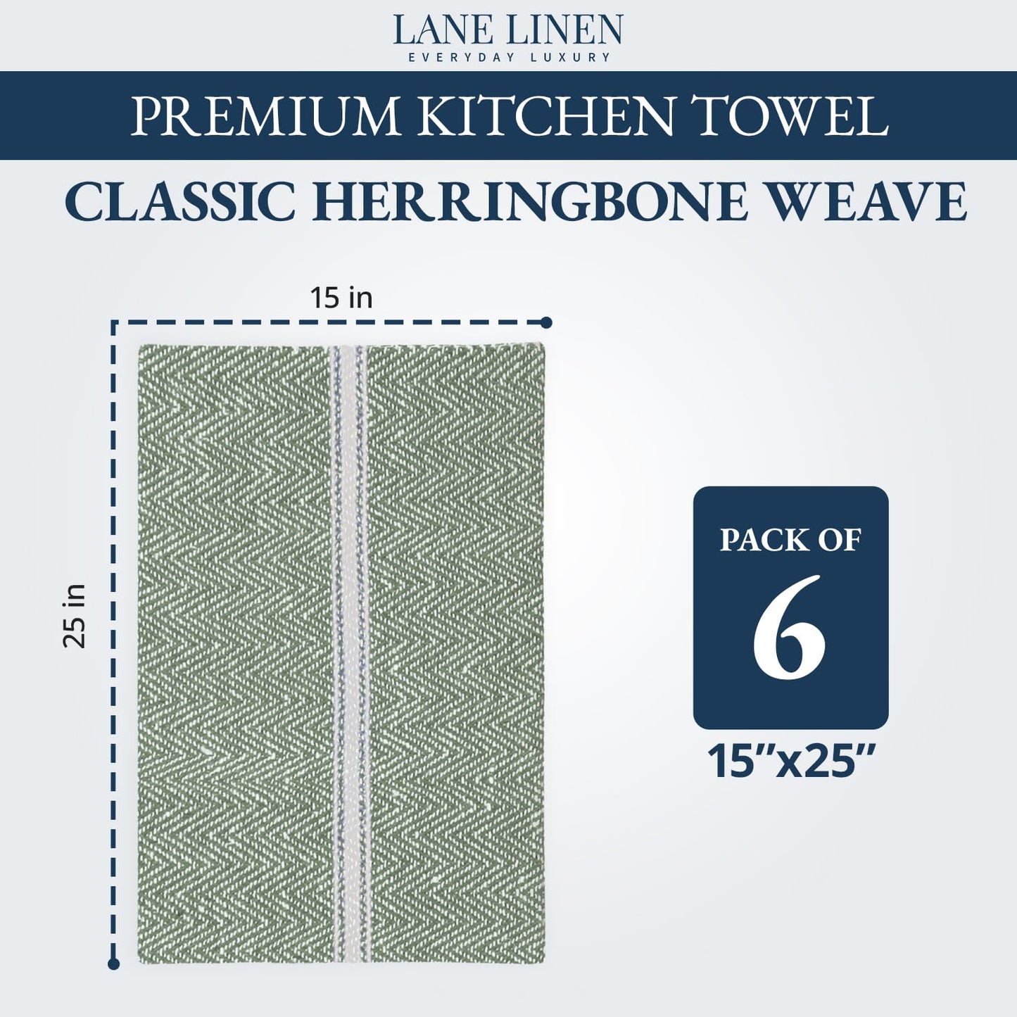 LANE LINEN Kitchen Towels Set - 100% Pure Cotton Dish Towels for Kitchen, Super Absorbent Kitchen Hand Towel, Tea Towels, Soft & Durable Dish Cloths, Pack of 6 – 14”x25”, Olive - SkinNails&Makeup
