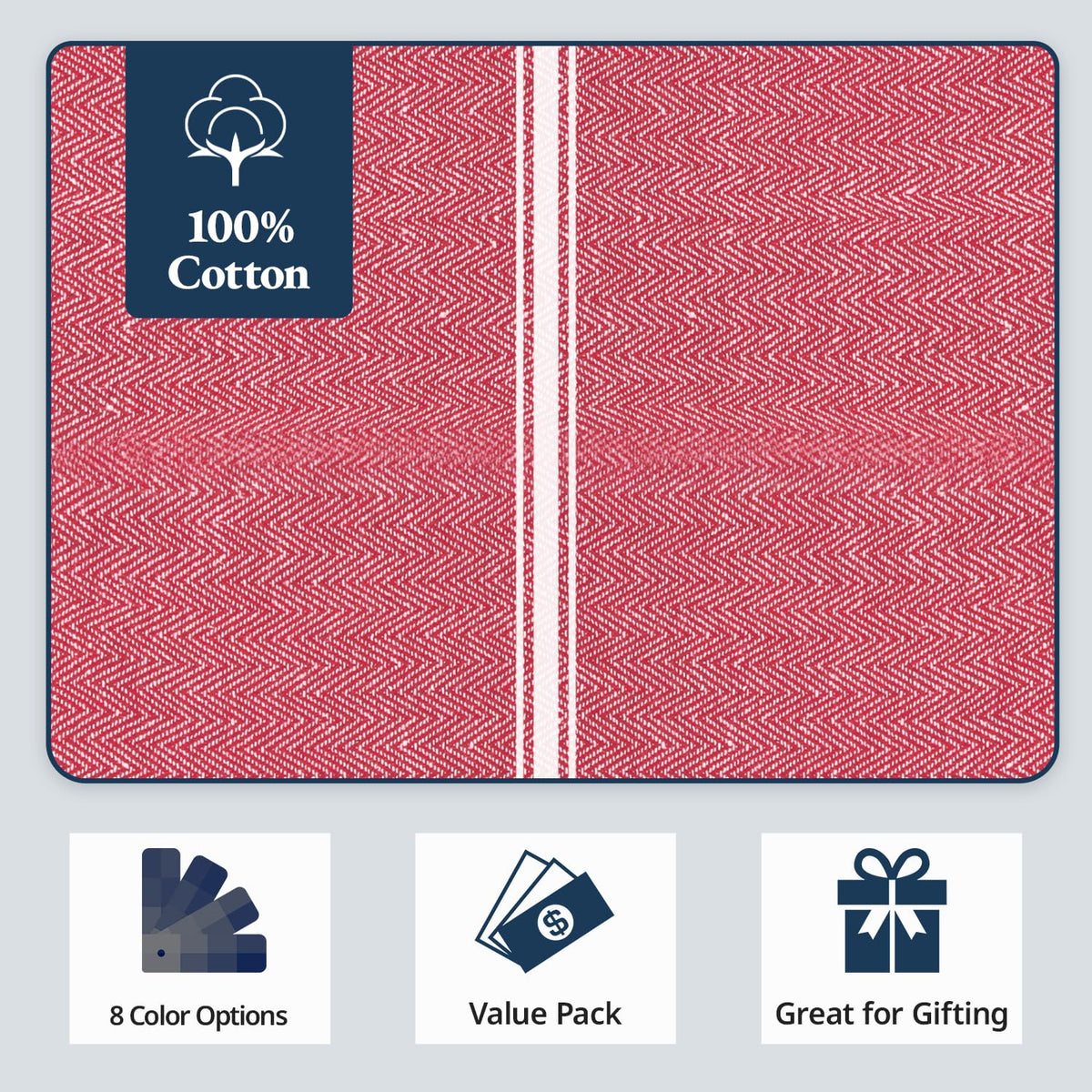 LANE LINEN Kitchen Towels Set - 100% Pure Cotton Dish Towels for Kitchen, Super Absorbent Kitchen Hand Towel, Tea Towels, Soft & Durable Dish Cloths, Pack of 6 – 14”x25”, Red - SkinNails&Makeup