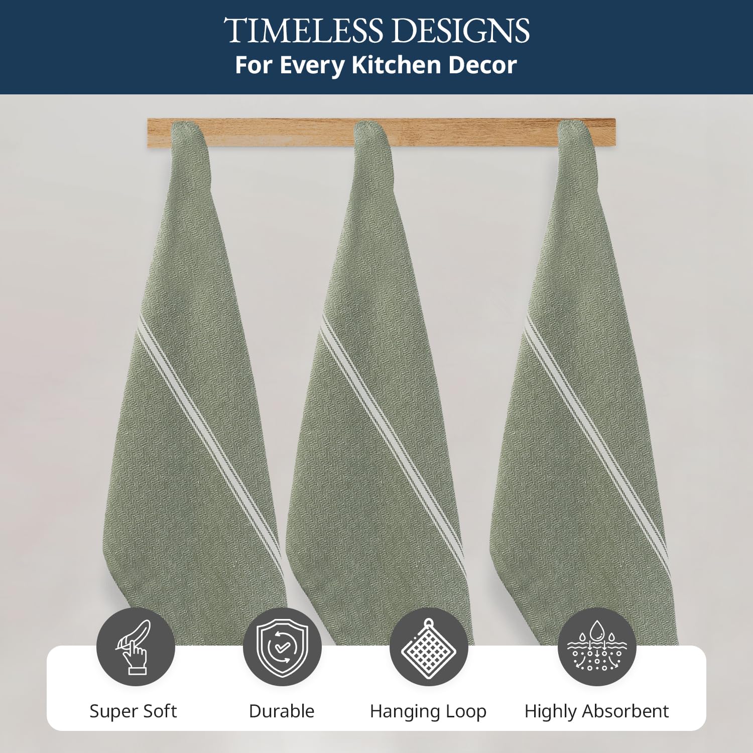 LANE LINEN Kitchen Towels Set - 100% Pure Cotton Dish Towels for Kitchen, Super Absorbent Kitchen Hand Towel, Tea Towels, Soft & Durable Dish Cloths, Pack of 6 – 14”x25”, Olive - SkinNails&Makeup