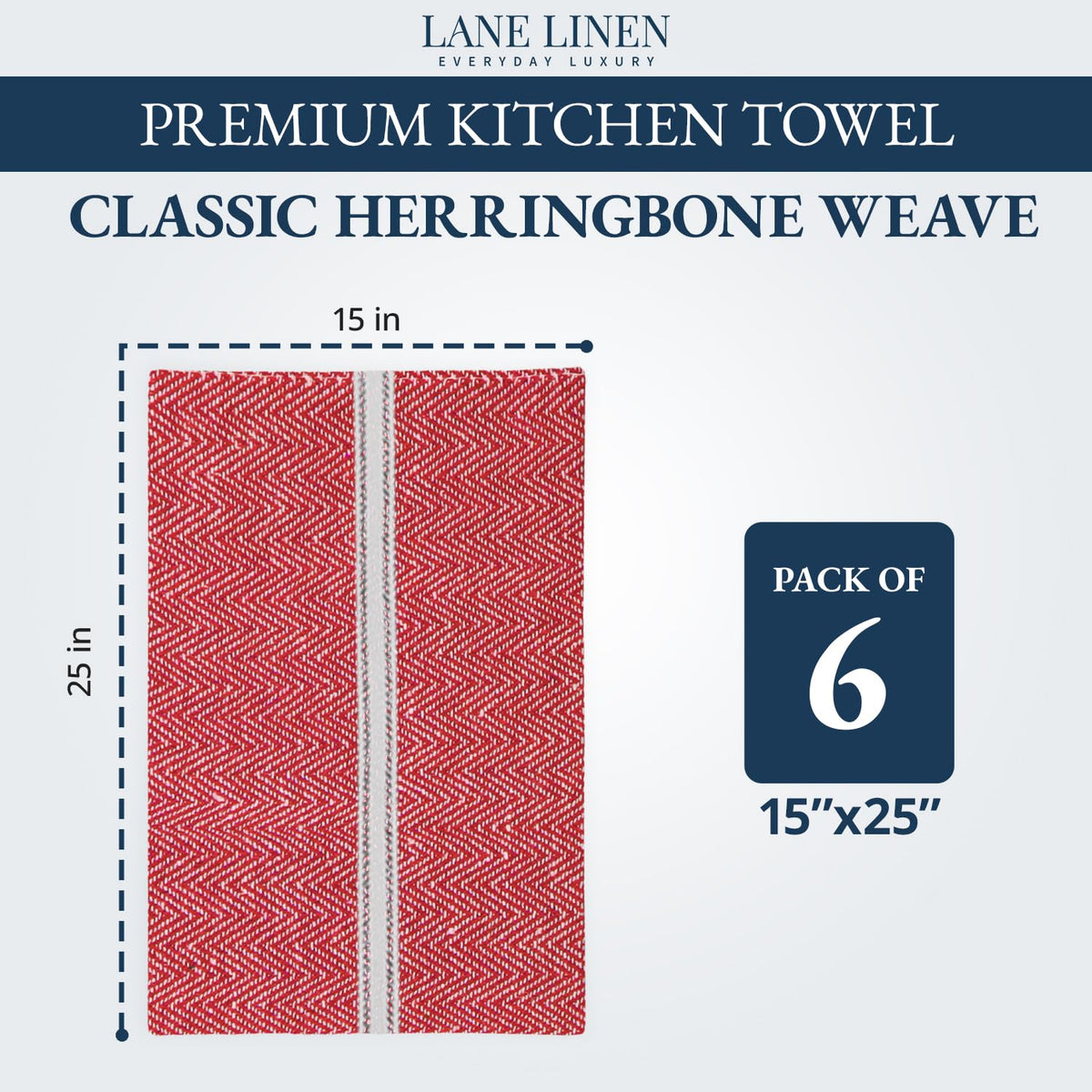 LANE LINEN Kitchen Towels Set - 100% Pure Cotton Dish Towels for Kitchen, Super Absorbent Kitchen Hand Towel, Tea Towels, Soft & Durable Dish Cloths, Pack of 6 – 14”x25”, Red - SkinNails&Makeup