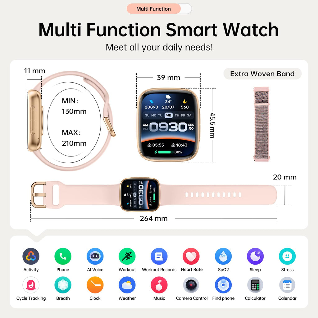 Latest Smart Watches for Women & Men - Performance Upgraded, 1.85 - inch AMOLED HD Display (390x450), 12 - Day Battery Life, 3ATM Waterproof (30m), Call , Health Monitoring, Fitness Tracking Smart Watch - SkinNails&Makeup