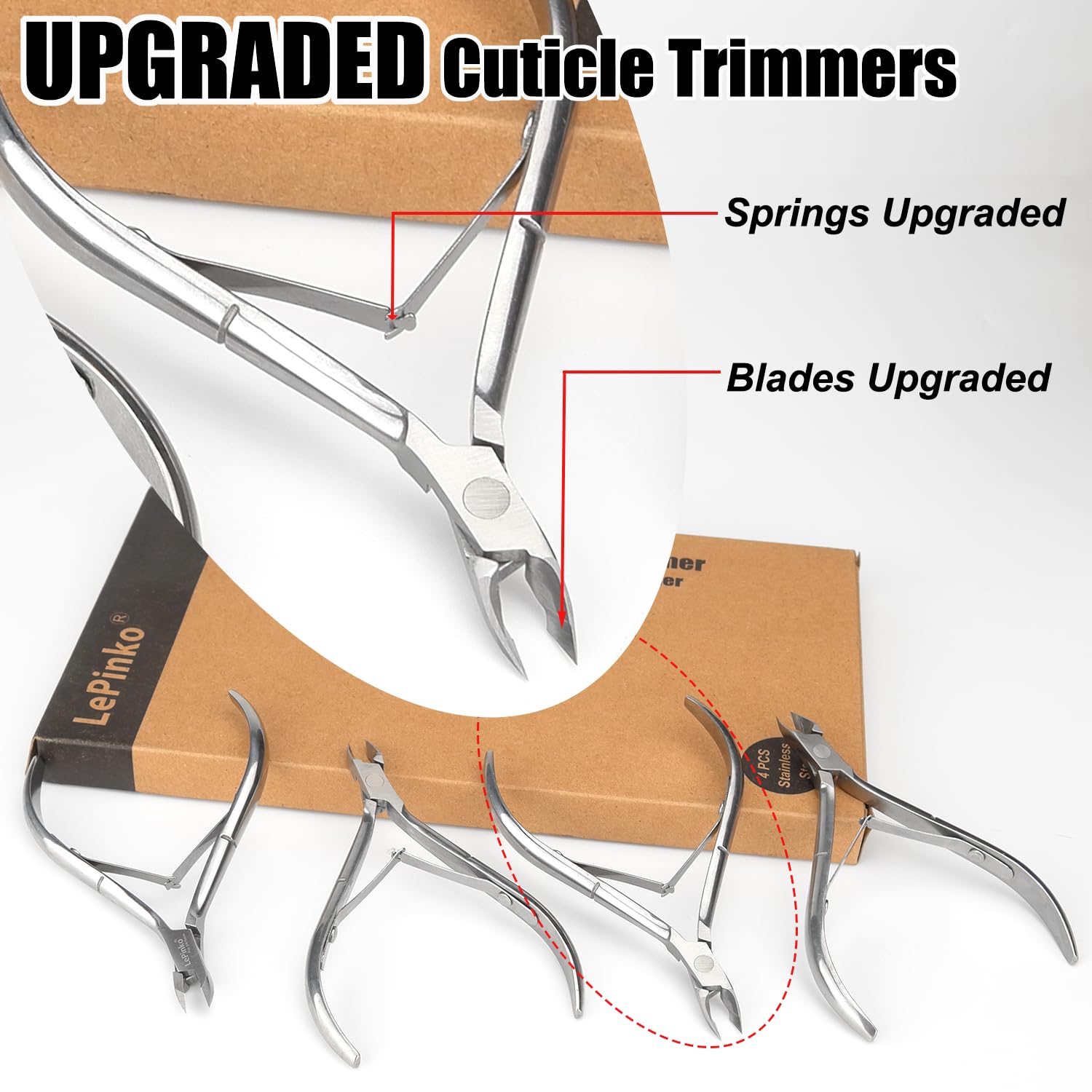 LePinko 4 Packs Upgraded Cuticle Trimmer kit, Sharp Dead Skin Clipper, Labor - saving Cuticula Remover for Fingernail Toenail, Manicure Pedicure Tool for Women Men, 5mm Jaw - My Store