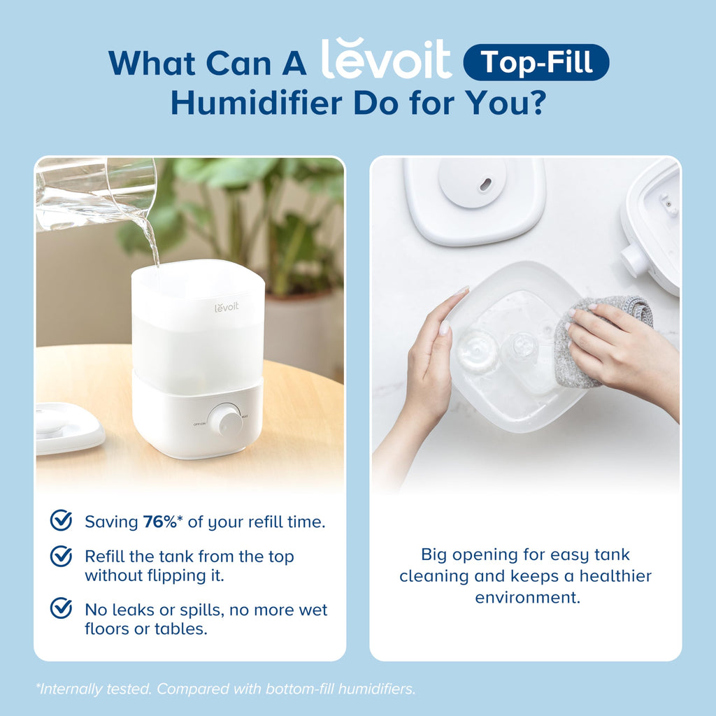 LEVOIT Top - Fill Cool Mist Humidifier for Bedroom & Large Rooms | 2.5L Tank, Quiet, Easy to Clean, Auto Shut - Off - SkinNails&Makeup