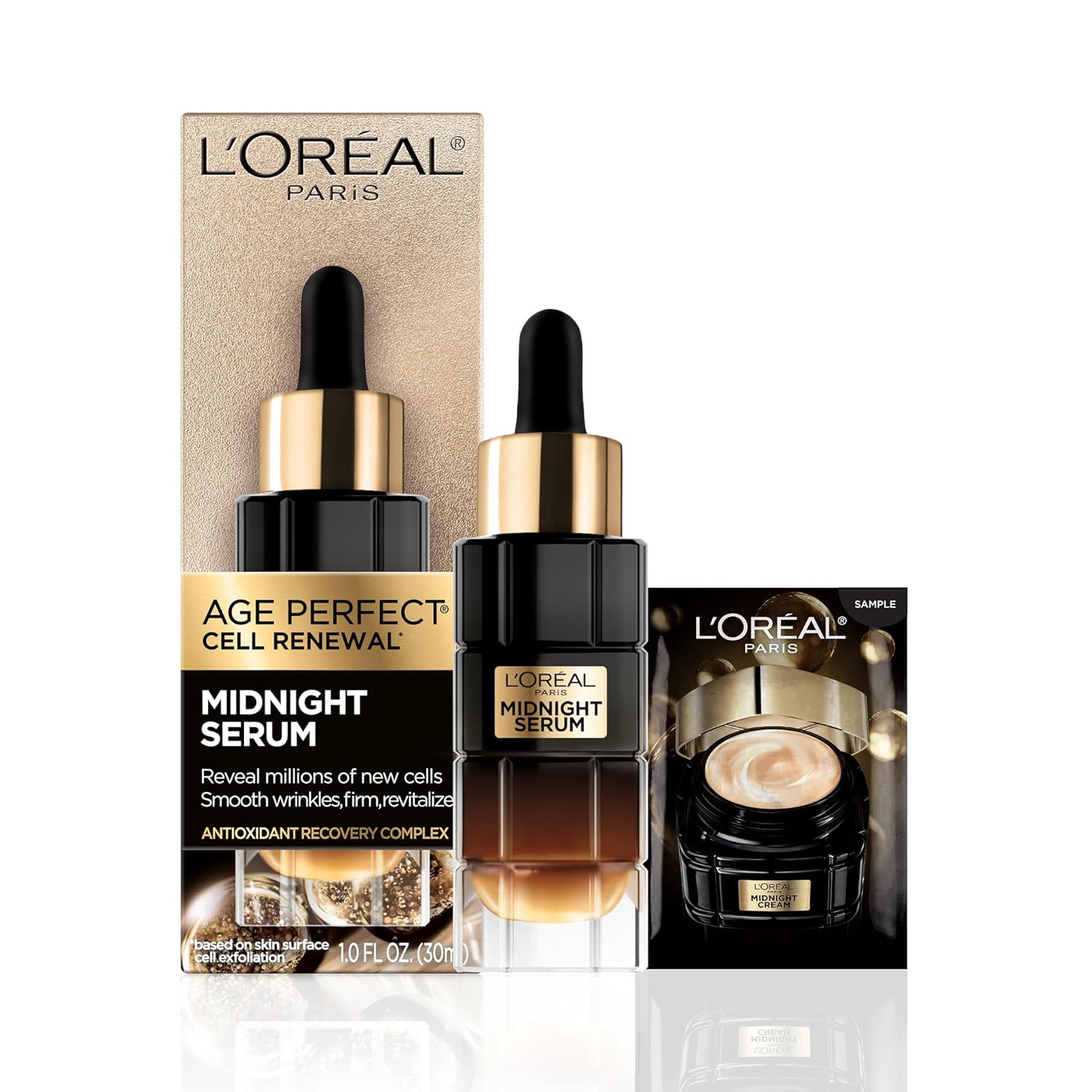 L'Oreal Paris Age Perfect Anti - Aging Midnight Face Serum, Reduce Wrinkles 1oz + Eye Cream Sample - My Store
