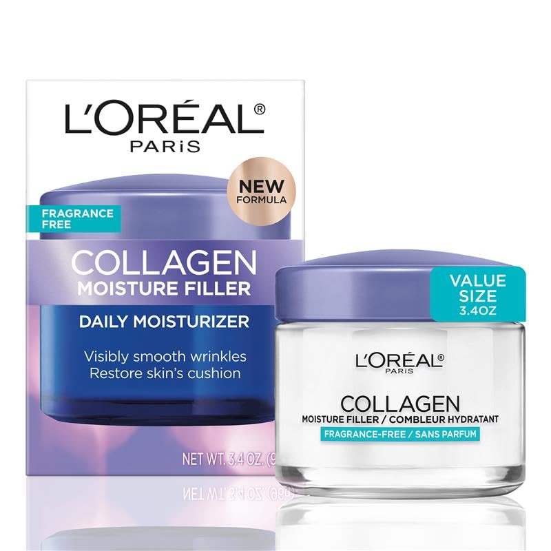 L'Oreal Paris Collagen Moisture Filler Face Cream, Anti - Aging Face Moisturizer, Non - Greasy Fragrance Free Skin Care Formula For Up to 48HR Hydration, 3.4 Oz - SkinNails&Makeup