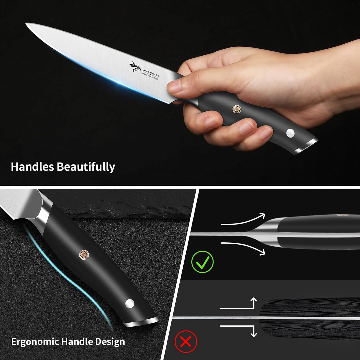 MAD SHARK 3.5 inch Paring Knife, Small Kitchen Knives Ergonomic Handle, Ultra Sharp Fruit Knife for Fruits,Vegetables, Forged Synergy by German Stainless Steel - SkinNails&Makeup