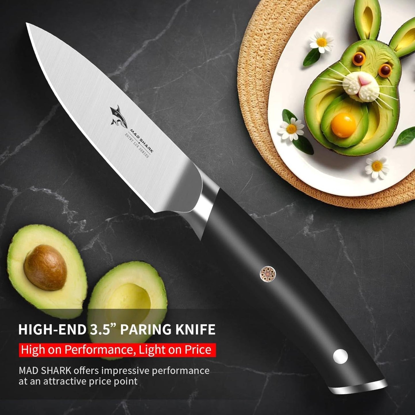 MAD SHARK 3.5 inch Paring Knife, Small Kitchen Knives Ergonomic Handle, Ultra Sharp Fruit Knife for Fruits,Vegetables, Forged Synergy by German Stainless Steel - SkinNails&Makeup