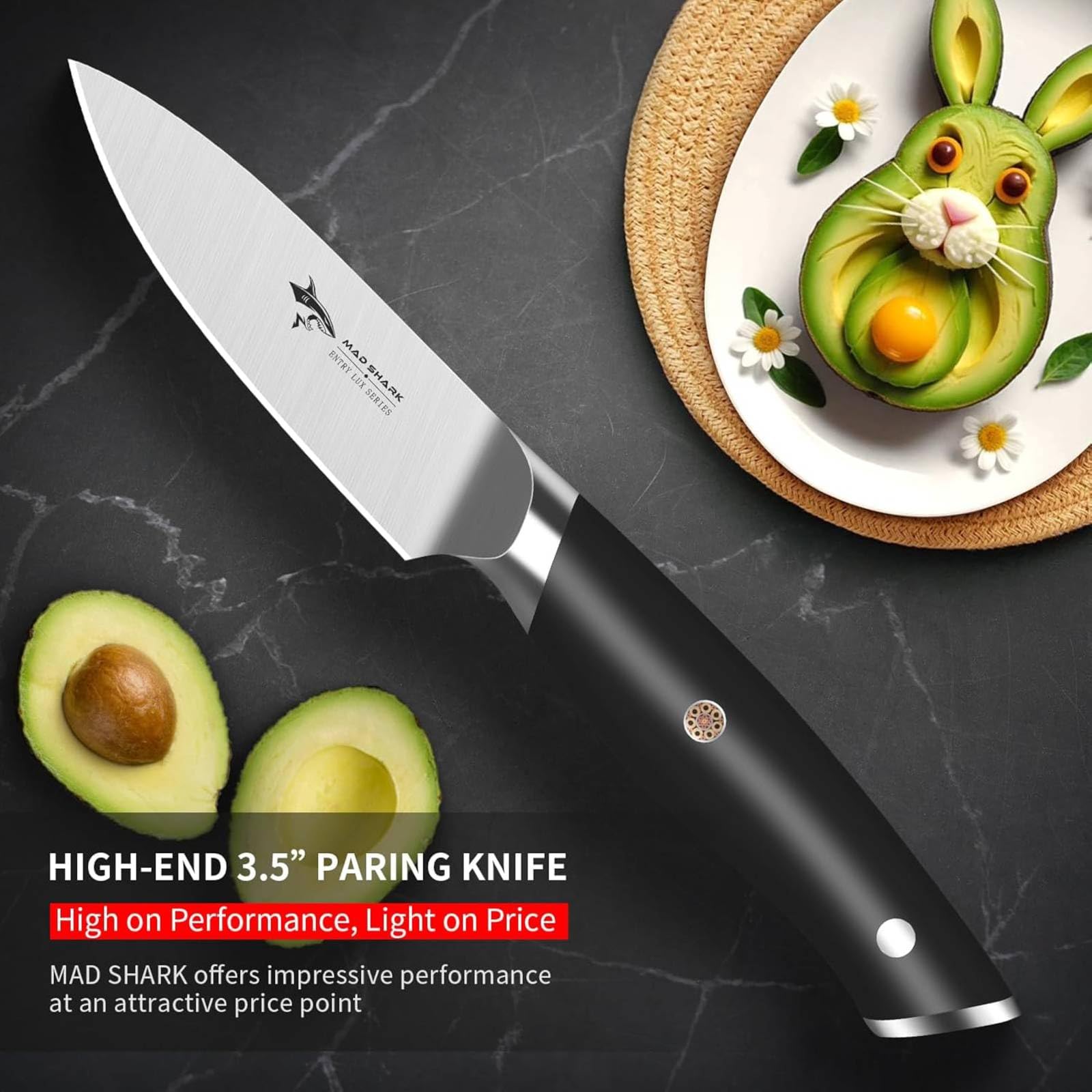 MAD SHARK 3.5 inch Paring Knife, Small Kitchen Knives Ergonomic Handle, Ultra Sharp Fruit Knife for Fruits,Vegetables, Forged Synergy by German Stainless Steel - SkinNails&Makeup