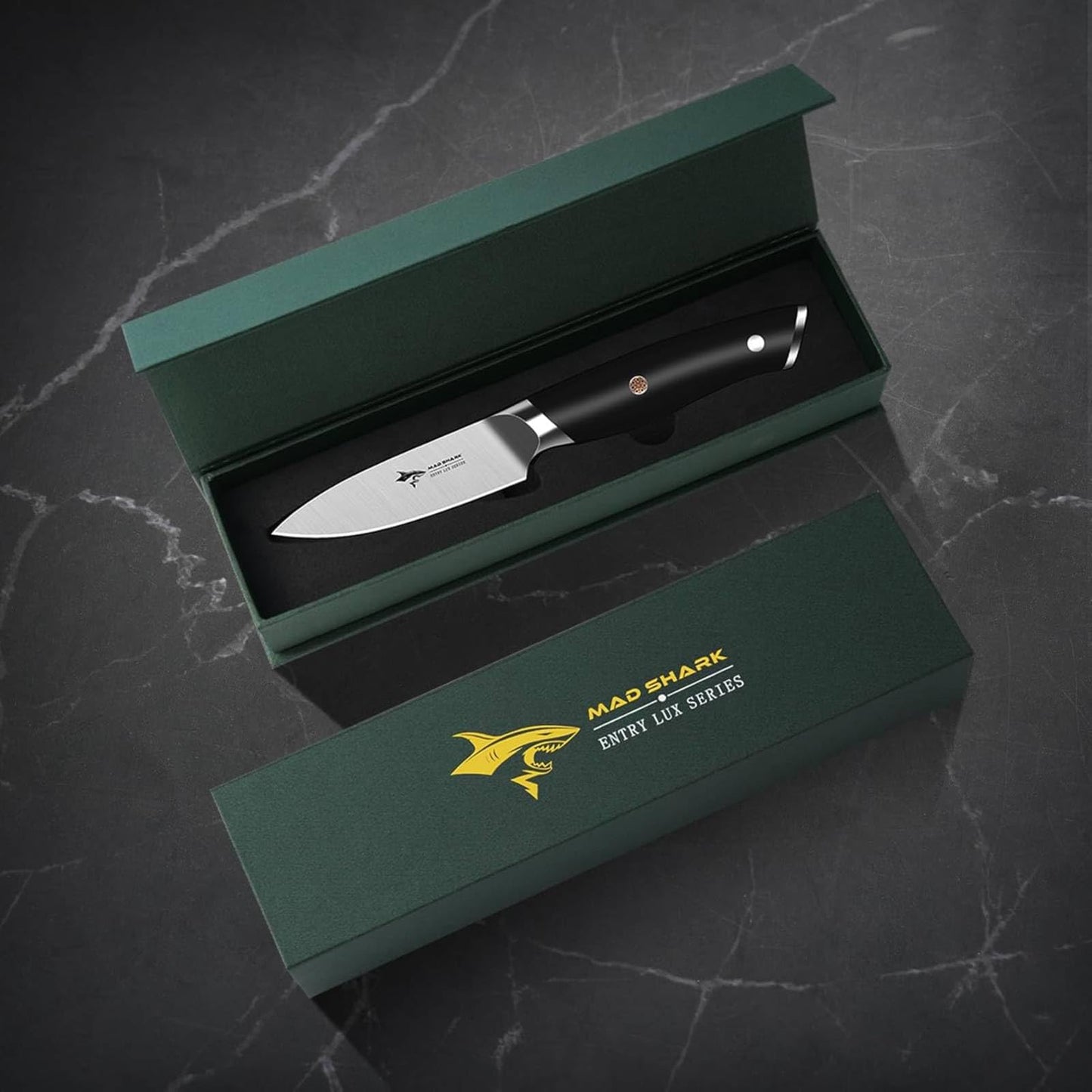 MAD SHARK 3.5 inch Paring Knife, Small Kitchen Knives Ergonomic Handle, Ultra Sharp Fruit Knife for Fruits,Vegetables, Forged Synergy by German Stainless Steel - SkinNails&Makeup