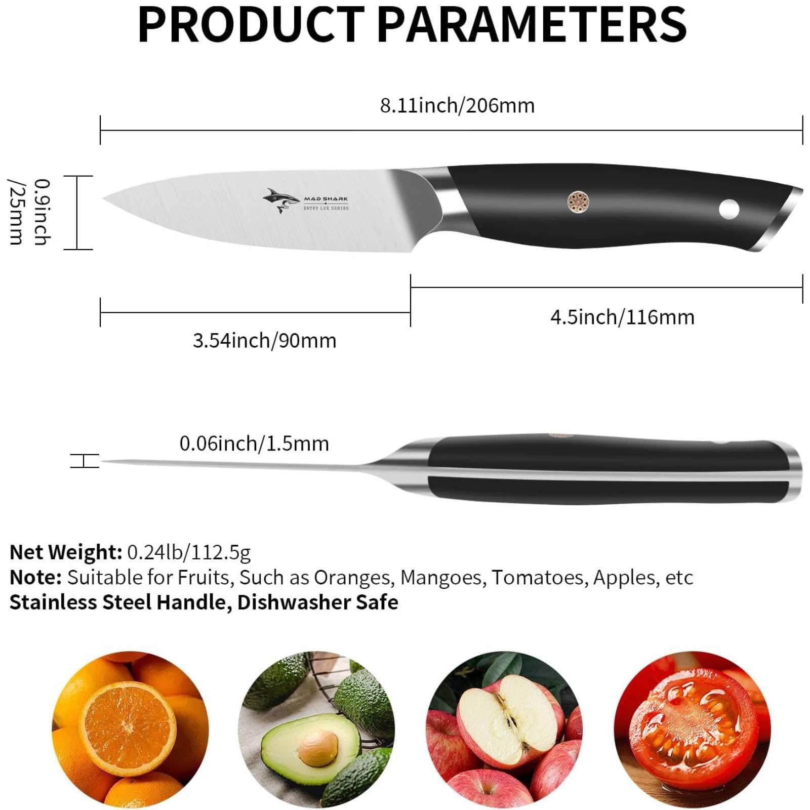 MAD SHARK 3.5 inch Paring Knife, Small Kitchen Knives Ergonomic Handle, Ultra Sharp Fruit Knife for Fruits,Vegetables, Forged Synergy by German Stainless Steel - SkinNails&Makeup