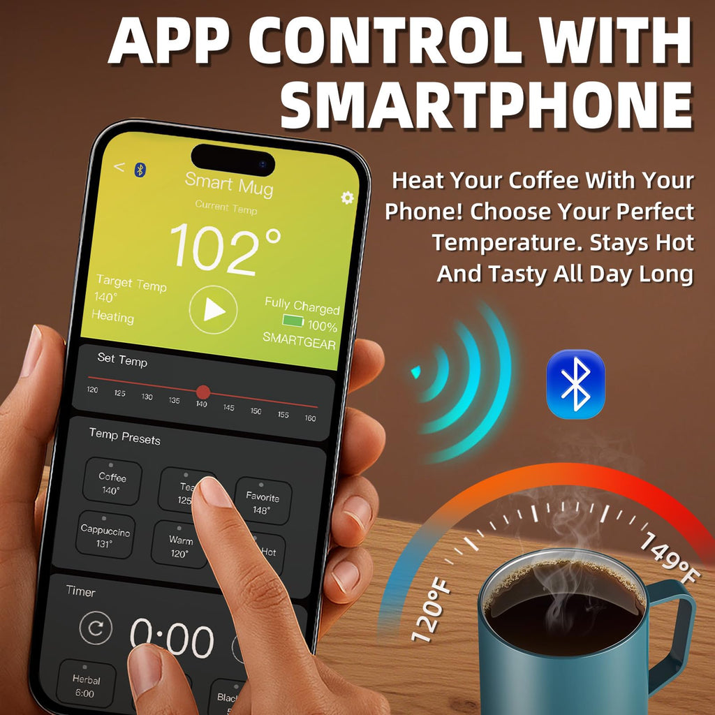Magnetic Charging Rechargeable Self Heating Coffee Mug, Fast Heating & High Temperature 14Oz APP - Controlled Smart Coffee Cup Warmer, 120 Mins - Hot Up to 149℉ Smart Mug Warmer, Gifts for Women and Men - SkinNails&Makeup