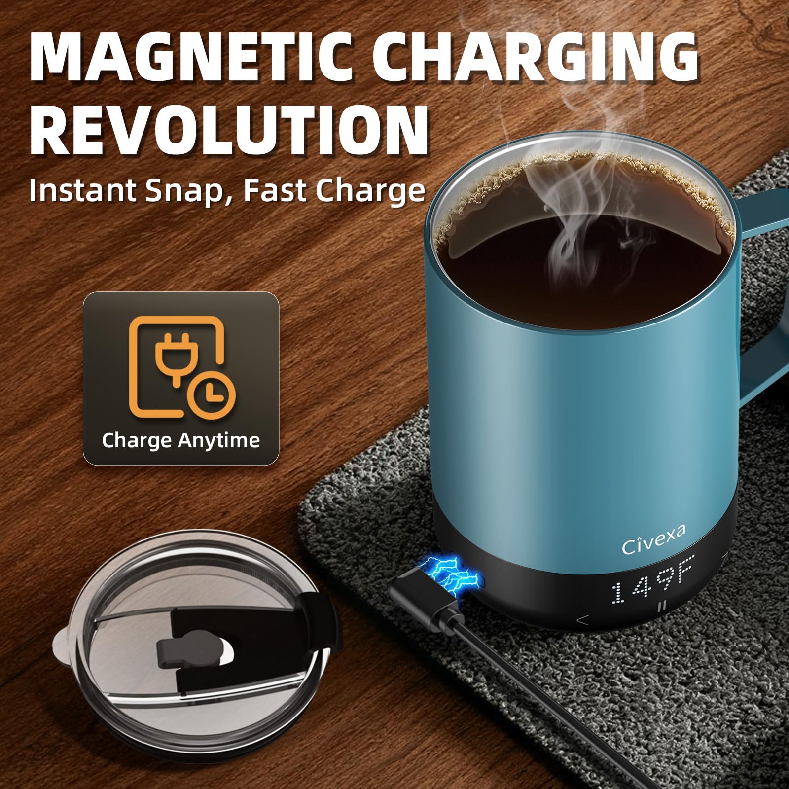 Magnetic Charging Rechargeable Self Heating Coffee Mug, Fast Heating & High Temperature 14Oz APP - Controlled Smart Coffee Cup Warmer, 120 Mins - Hot Up to 149℉ Smart Mug Warmer, Gifts for Women and Men - SkinNails&Makeup
