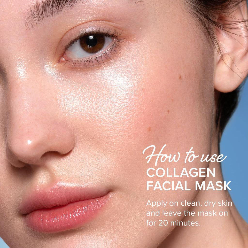 MAREE Collagen Facial Mask with Hyaluronic Acid — Sheet Face Mask Skincare — Centella Asiatica, Green & Red Algae Extract — Hydrating Facemask For Women Skin Care — Mascarillas Para La Cara — 6 Count - SkinNails&Makeup