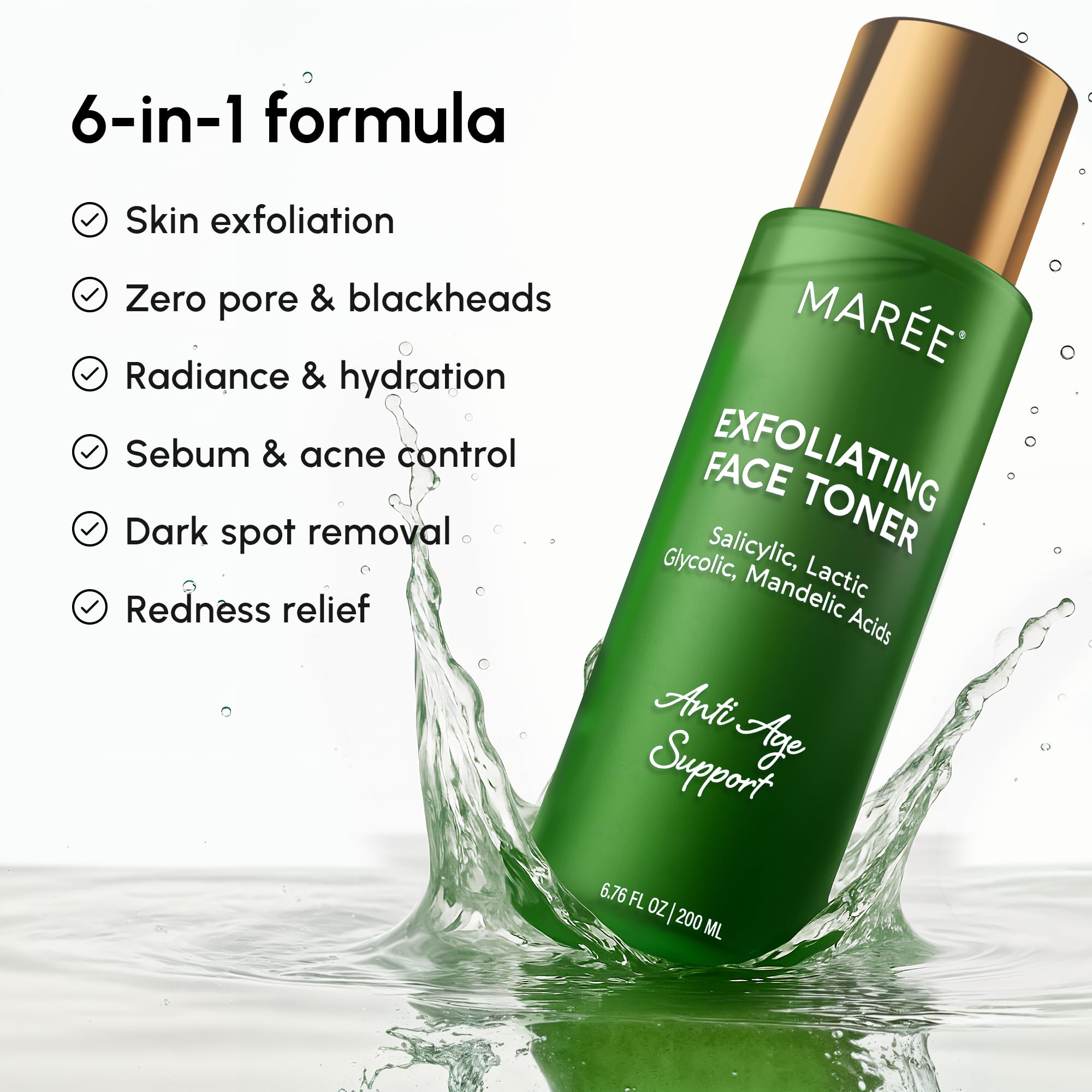 MAREE Exfoliating Toner with Salicylic Acid – AHA BHA Face Exfoliant & Pore Cleaner – BHA Liquid Exfoliant for Sebum & Dead Skin Care Remover – Face Exfoliator – Acido Salicilico Exfoliante Facial - SkinNails&Makeup