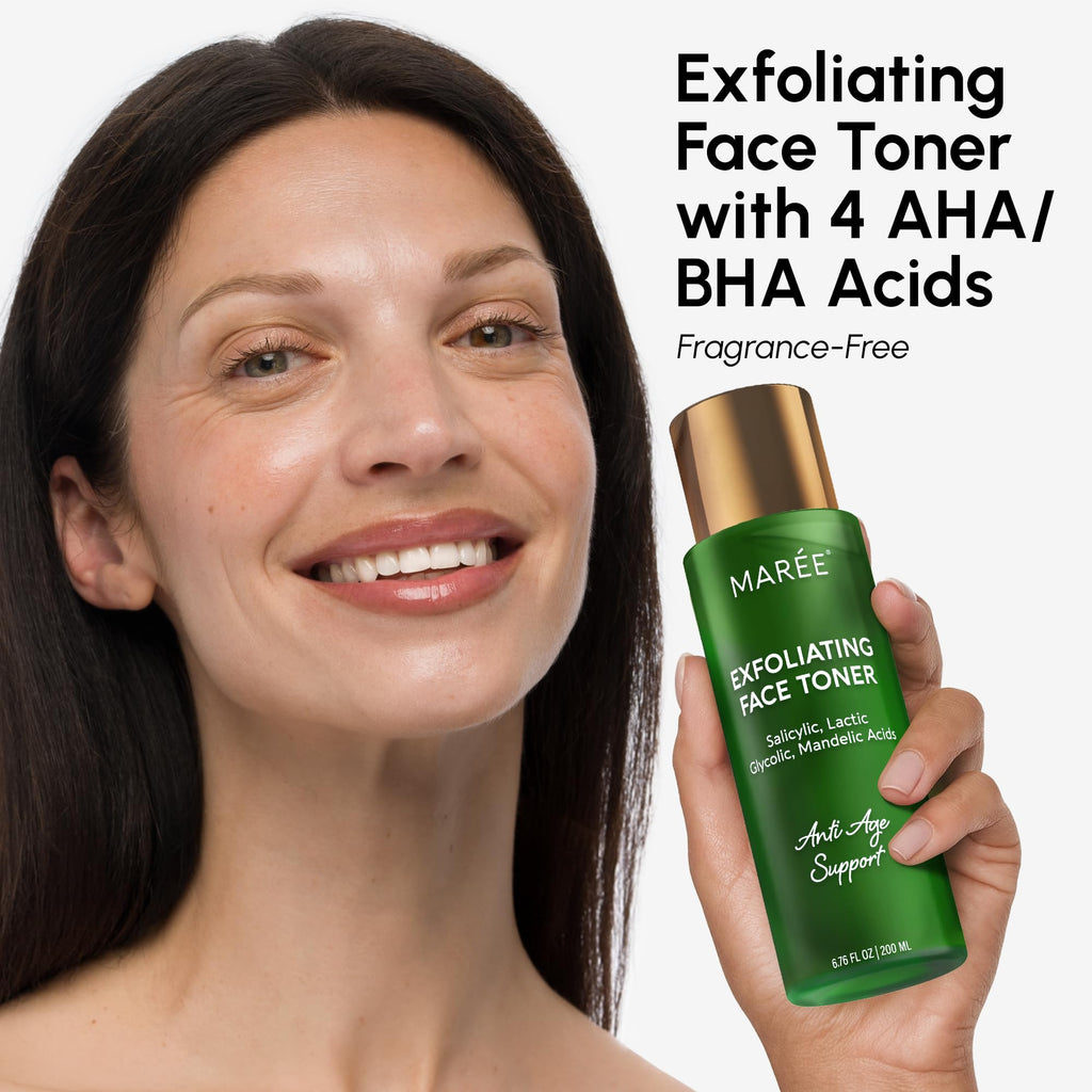 MAREE Exfoliating Toner with Salicylic Acid – AHA BHA Face Exfoliant & Pore Cleaner – BHA Liquid Exfoliant for Sebum & Dead Skin Care Remover – Face Exfoliator – Acido Salicilico Exfoliante Facial - SkinNails&Makeup