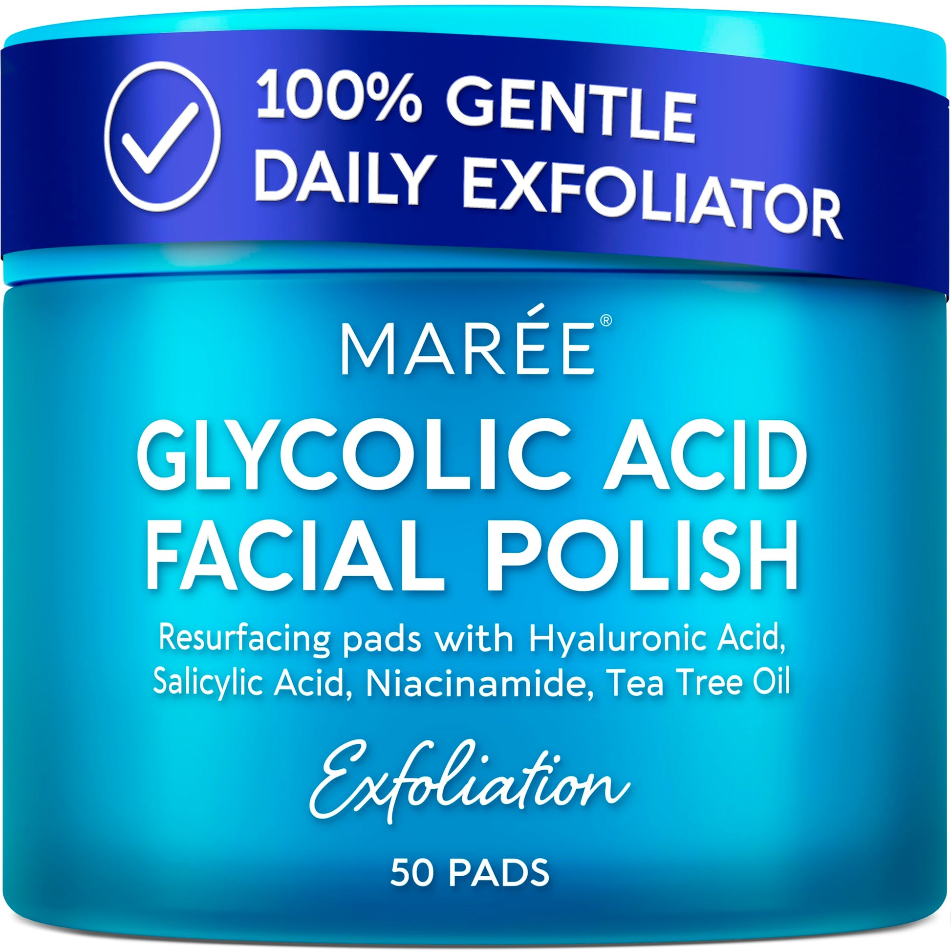 MAREE Glycolic Acid Pads - Toner Pads for Face Cleansing - Exfoliating Pad with Tea Tree Oil, Salicylic Acid & Vitamins E, B3, B5 - Acne Clearing, Skin Pore Resurfacing & Radiance Device - 50 Count - SkinNails&Makeup