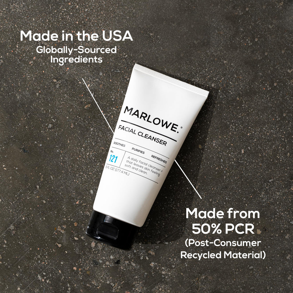MARLOWE. No. 121 Facial Cleanser 6 oz, Daily Mens Face Wash with Natural Extracts & Antioxidants, Soothes, Purifies, Refreshes, Thick Lather, Fresh Woodsy Scent - SkinNails&Makeup