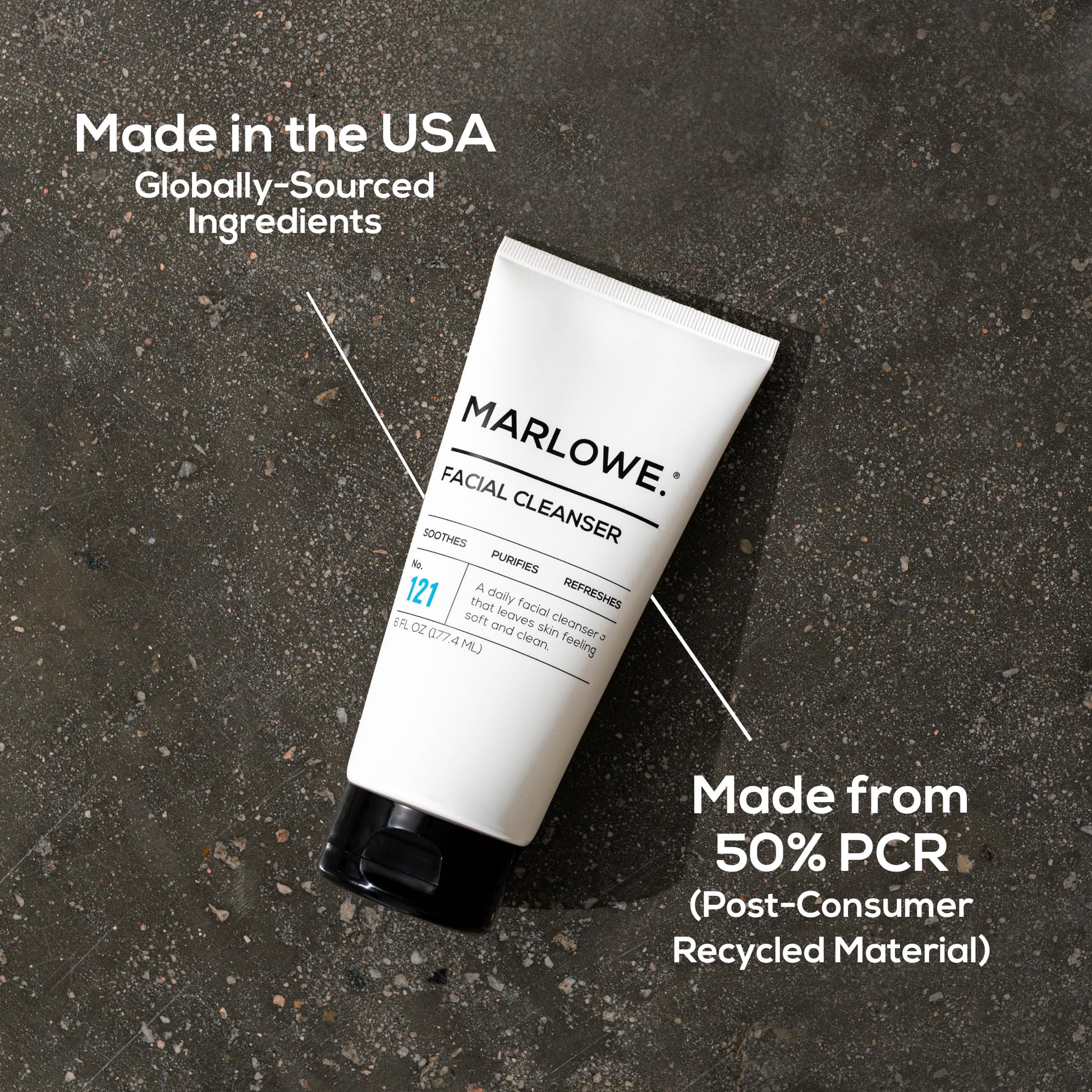 MARLOWE. No. 121 Facial Cleanser 6 oz, Daily Mens Face Wash with Natural Extracts & Antioxidants, Soothes, Purifies, Refreshes, Thick Lather, Fresh Woodsy Scent - SkinNails&Makeup