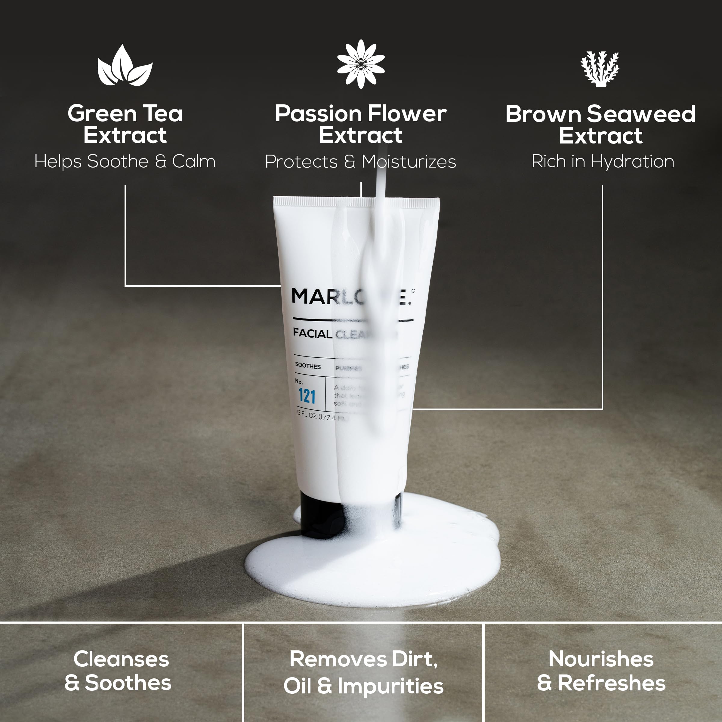 MARLOWE. No. 121 Facial Cleanser 6 oz, Daily Mens Face Wash with Natural Extracts & Antioxidants, Soothes, Purifies, Refreshes, Thick Lather, Fresh Woodsy Scent - SkinNails&Makeup
