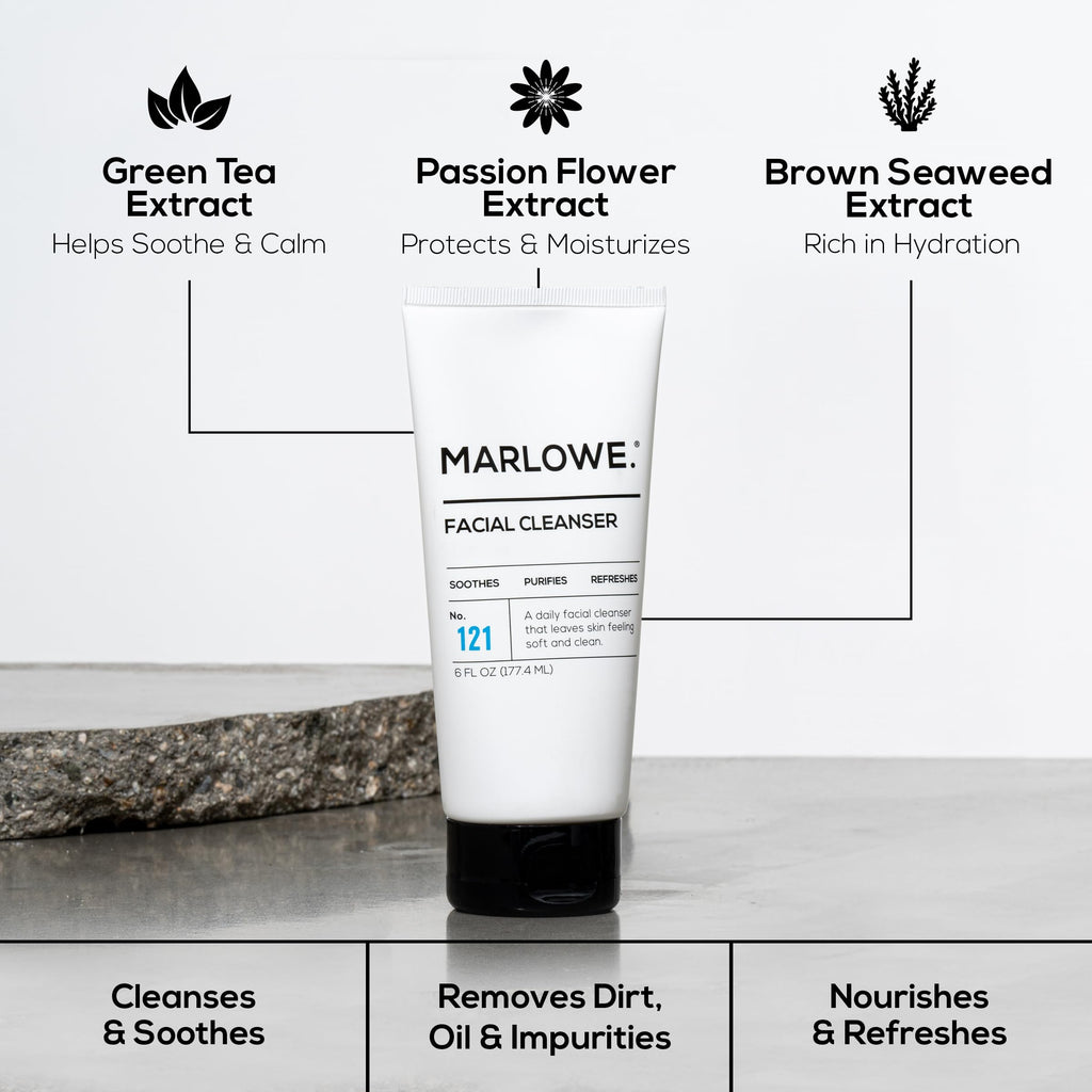 MARLOWE. No. 121 Facial Cleanser 6 oz, Daily Mens Face Wash with Natural Extracts & Antioxidants, Soothes, Purifies, Refreshes, Thick Lather, Fresh Woodsy Scent - SkinNails&Makeup