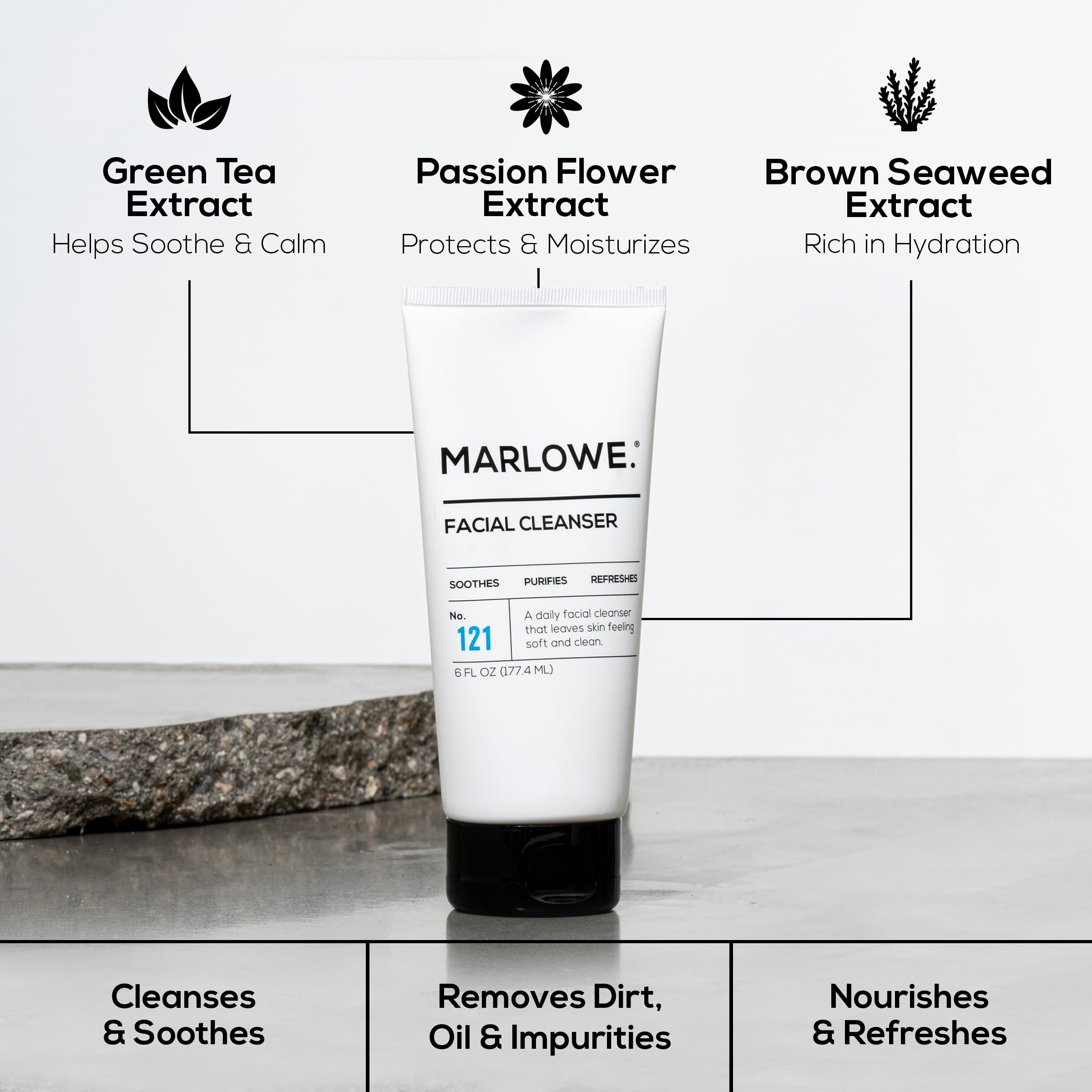 MARLOWE. No. 121 Facial Cleanser 6 oz, Daily Mens Face Wash with Natural Extracts & Antioxidants, Soothes, Purifies, Refreshes, Thick Lather, Fresh Woodsy Scent - SkinNails&Makeup