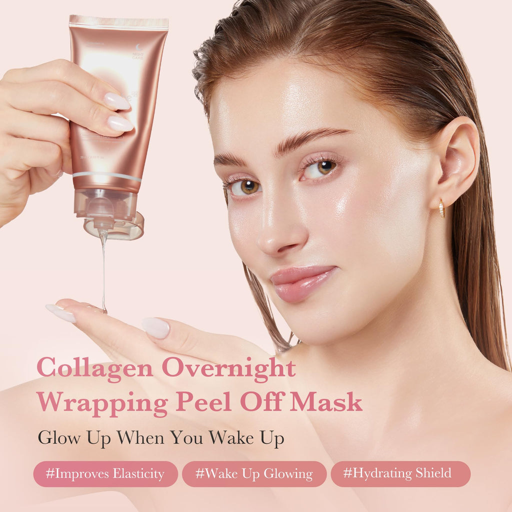 medicube Collagen Overnight Wrapping Peel Off Facial Mask Pack - Elasticity & Hydration Care, Reduces Sagging & Dullness - Hydrolyzed Collagen For Glowing Skin - Korean Skin Care, 2.53 fl.oz - SkinNails&Makeup