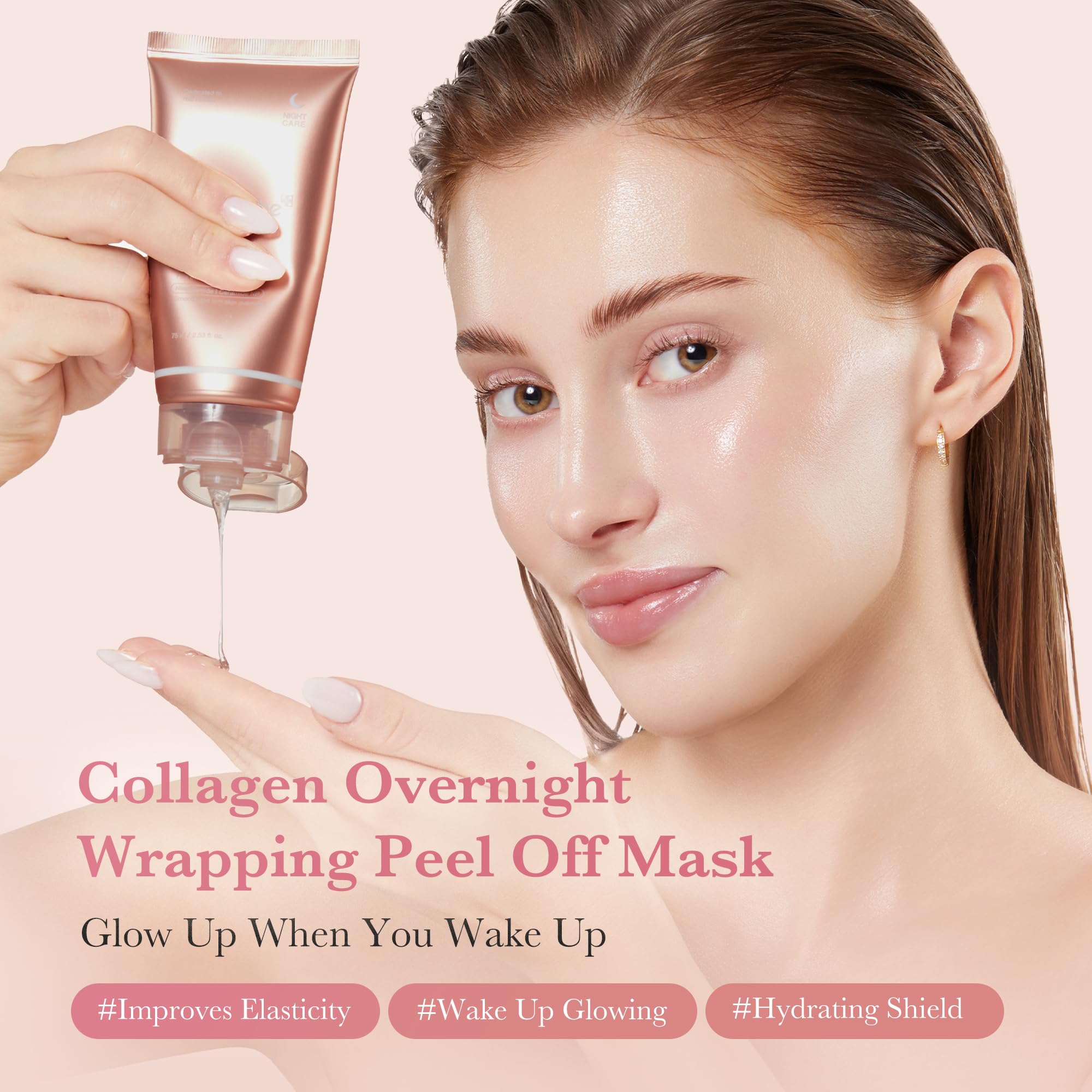 medicube Collagen Overnight Wrapping Peel Off Facial Mask Pack - Elasticity & Hydration Care, Reduces Sagging & Dullness - Hydrolyzed Collagen For Glowing Skin - Korean Skin Care, 2.53 fl.oz - SkinNails&Makeup